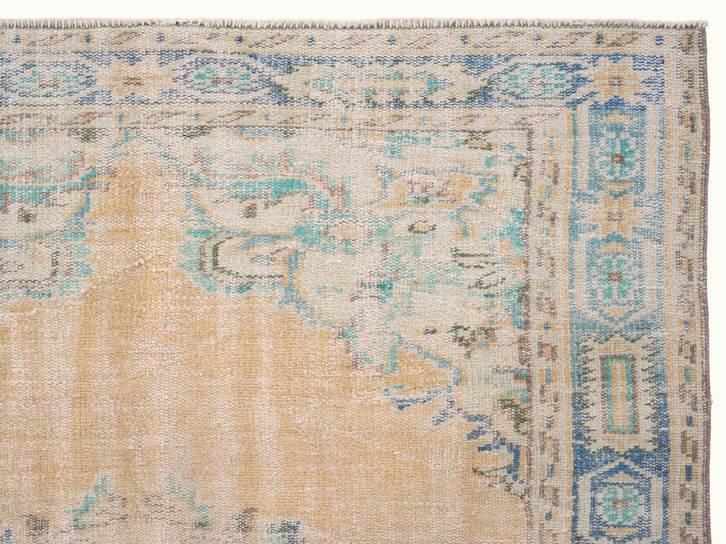 Turkish Manisa area rug in cream and powder blue, view 8 of 10