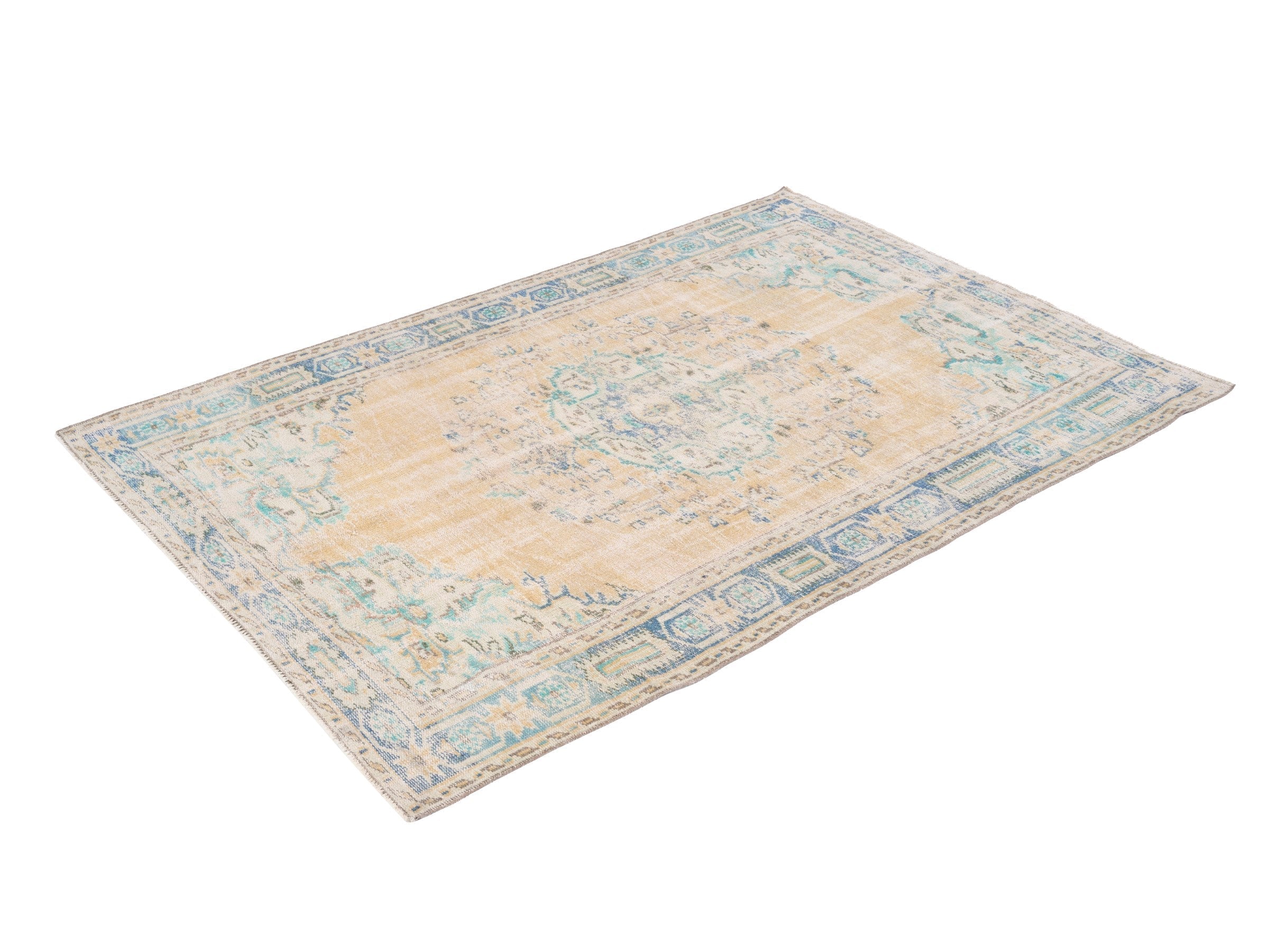 Turkish Manisa area rug in cream and powder blue, view 3 of 10