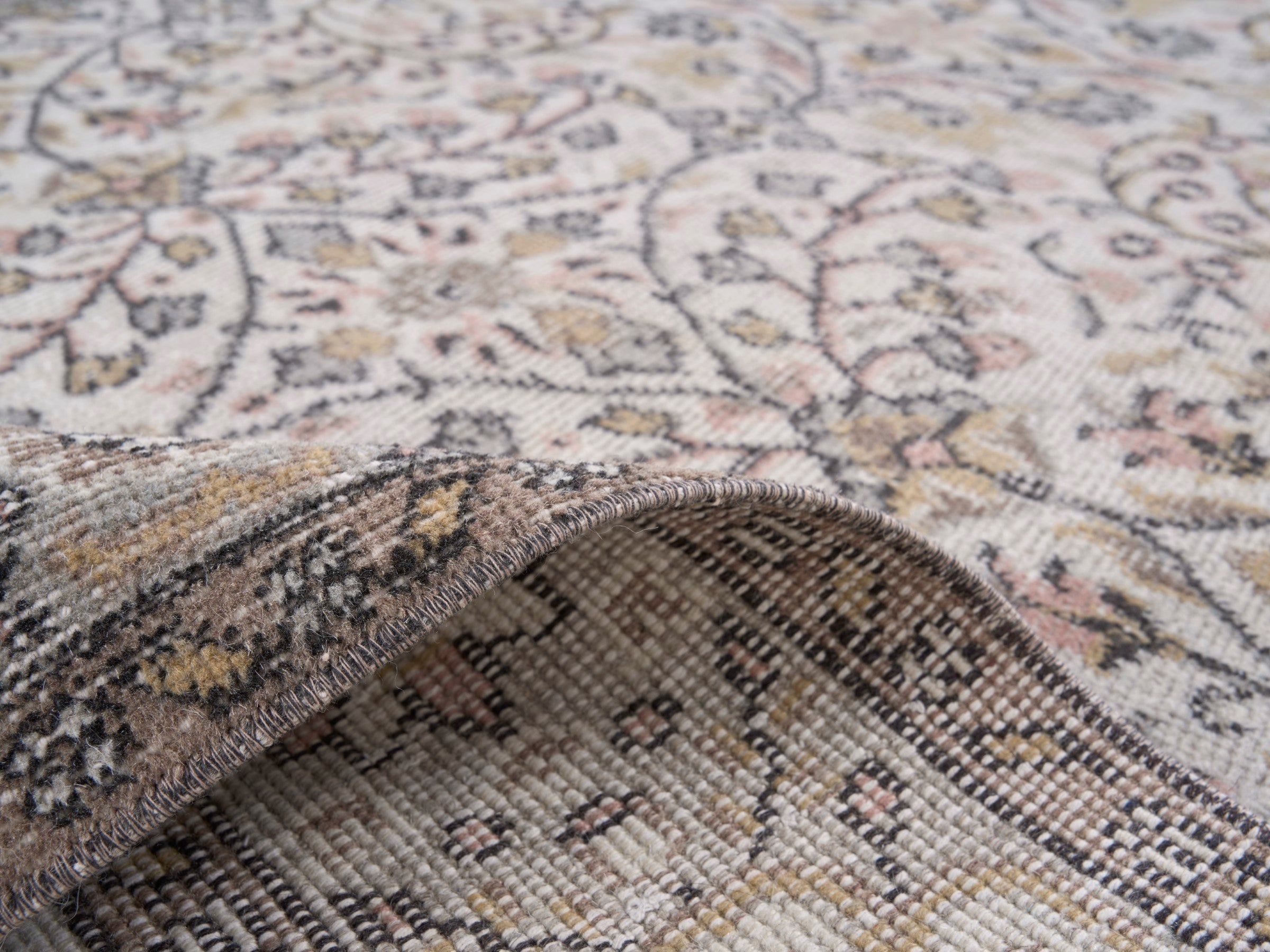 Turkish Isparta area rug in cream and tan, view 9 of 10
