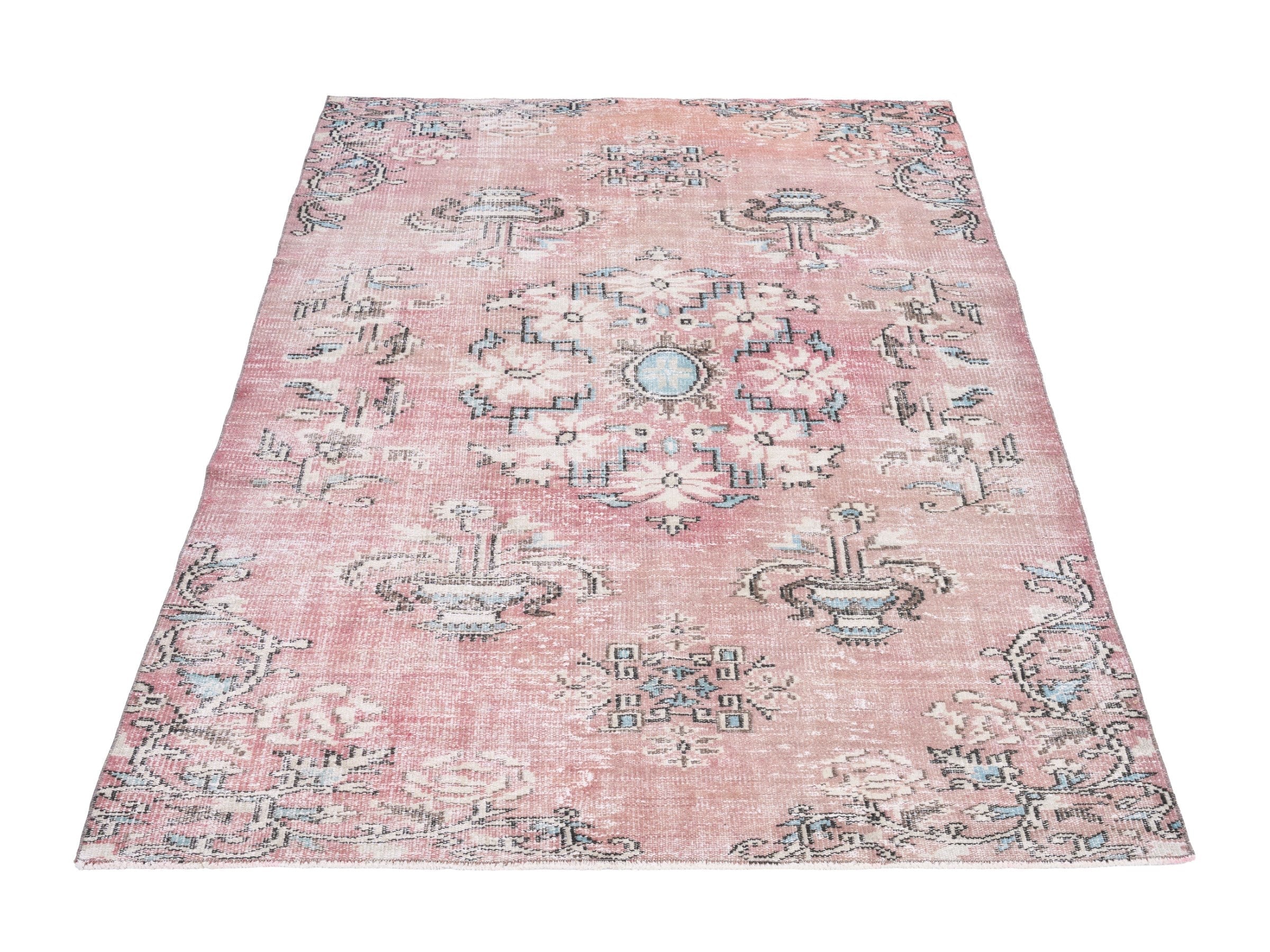 Turkish Manisa area rug in dusty rose and muted pink, view 2 of 10