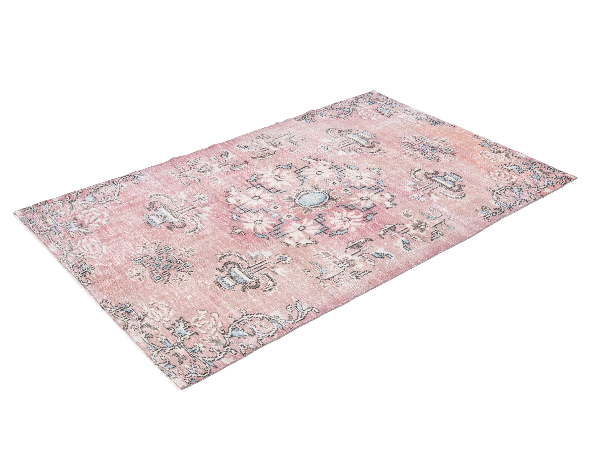 Turkish Manisa area rug in dusty rose and muted pink, view 3 of 10