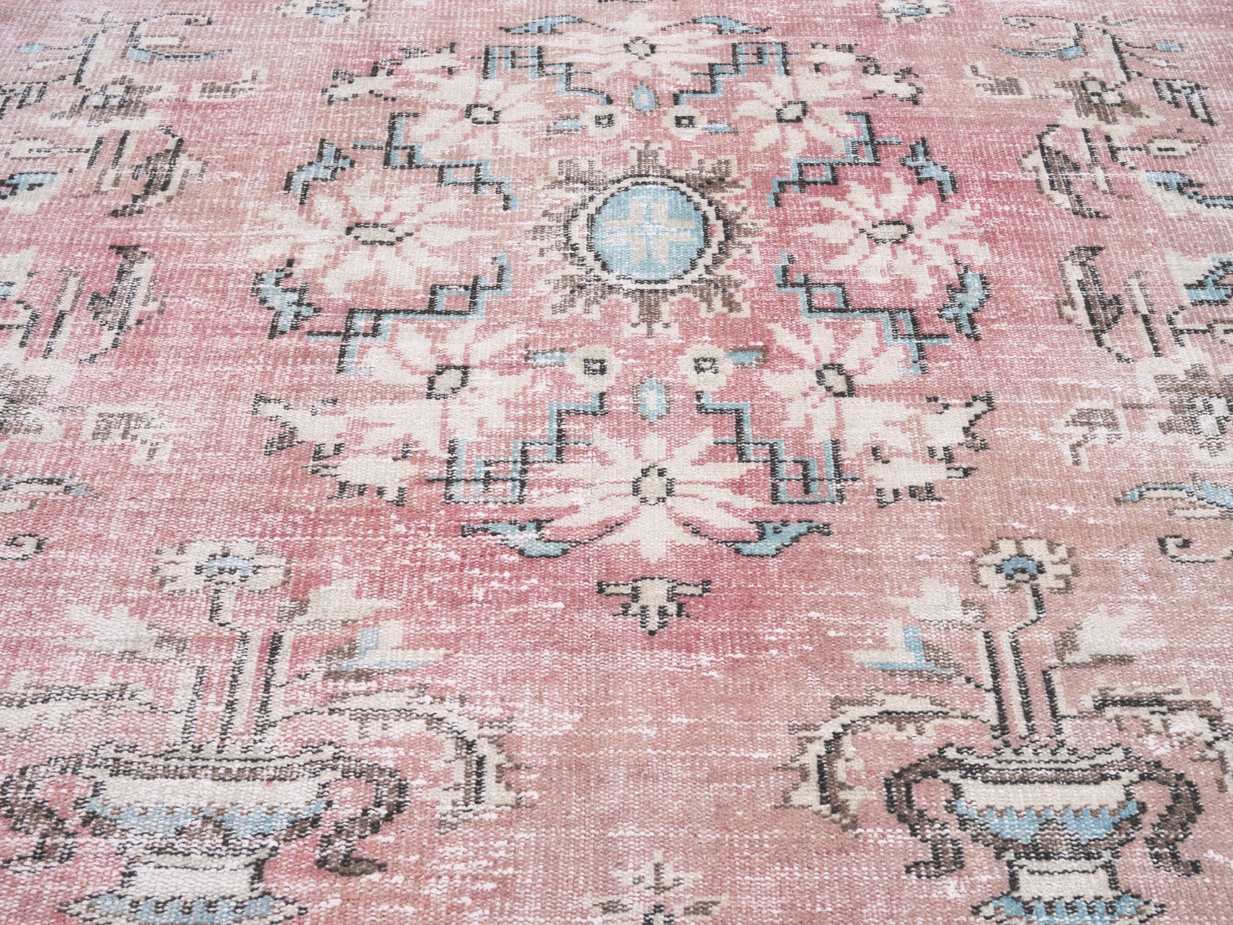 Turkish Manisa area rug in dusty rose and muted pink, view 4 of 10