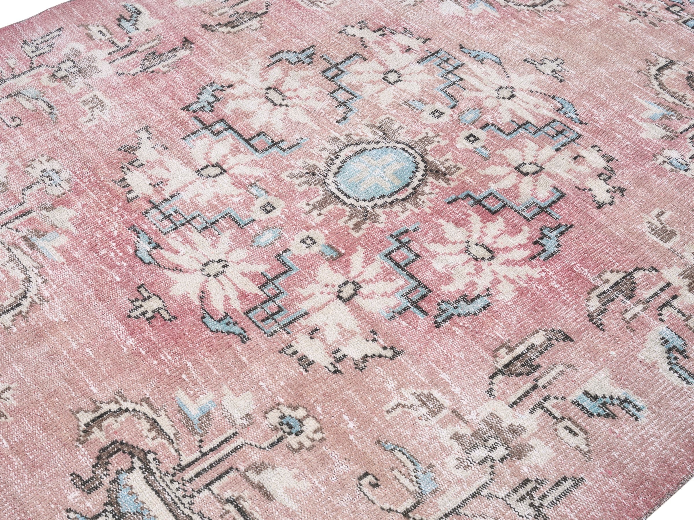 Turkish Manisa area rug in dusty rose and muted pink, view 5 of 10