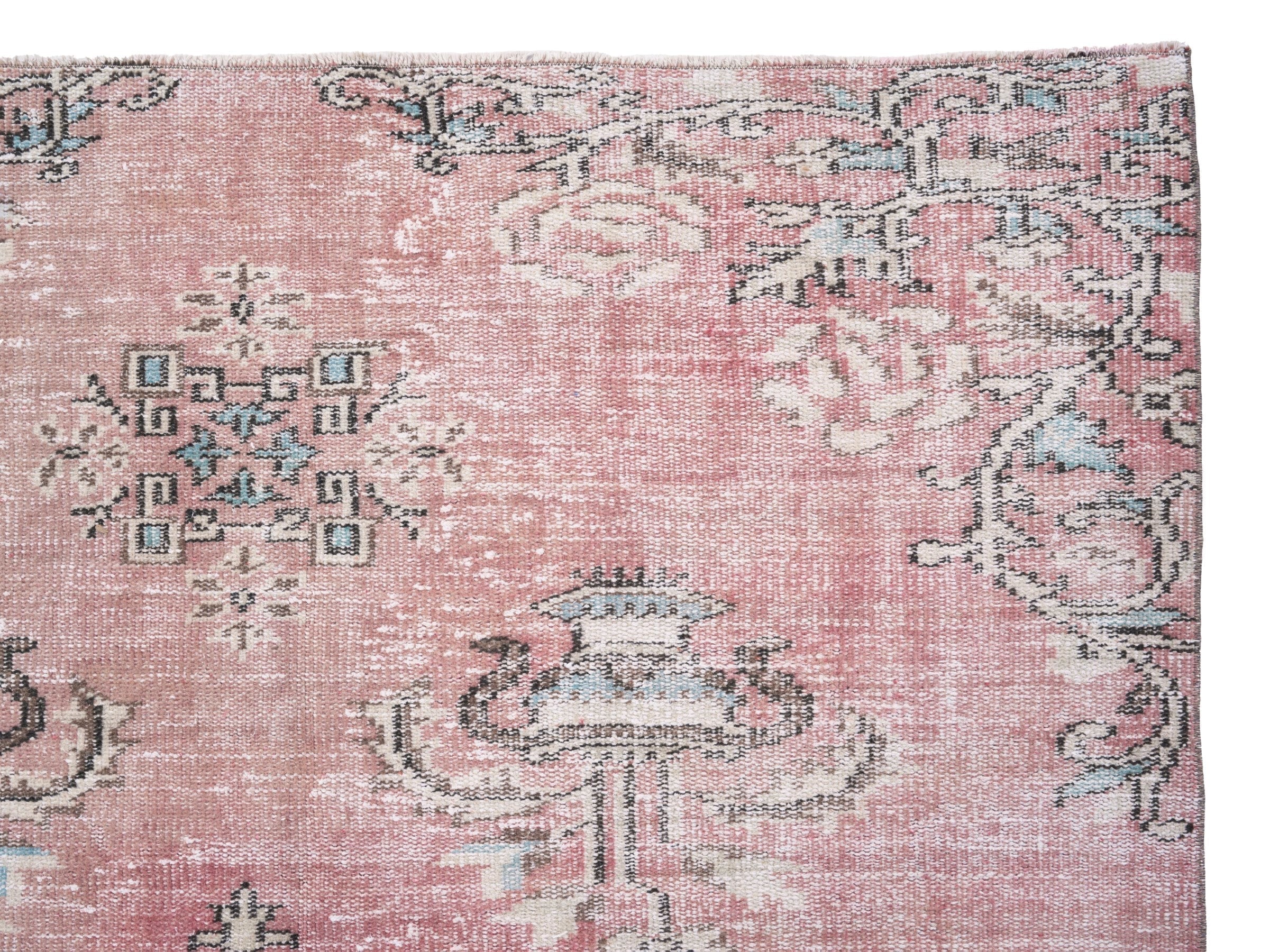 Turkish Manisa area rug in dusty rose and muted pink, view 8 of 10