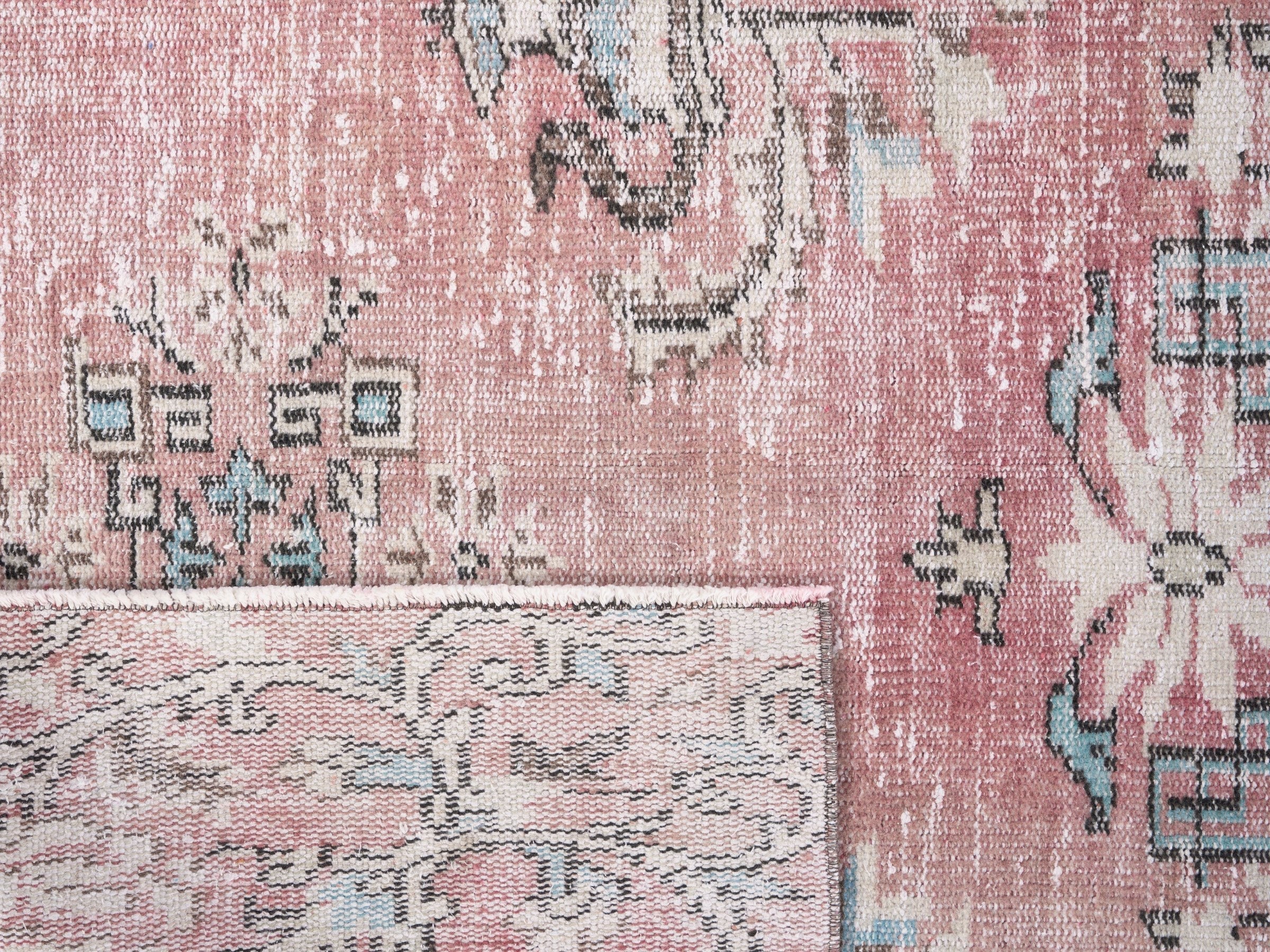 Turkish Manisa area rug in dusty rose and muted pink, view 10 of 10