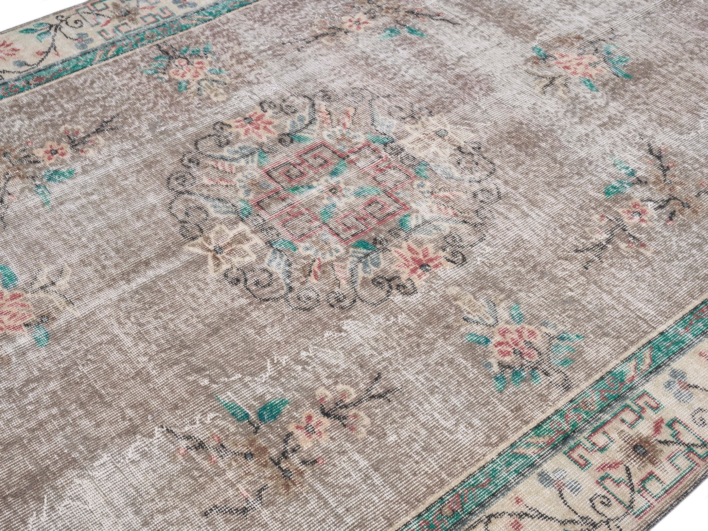 Turkish Isparta area rug in greige and muted pink, view 5 of 10