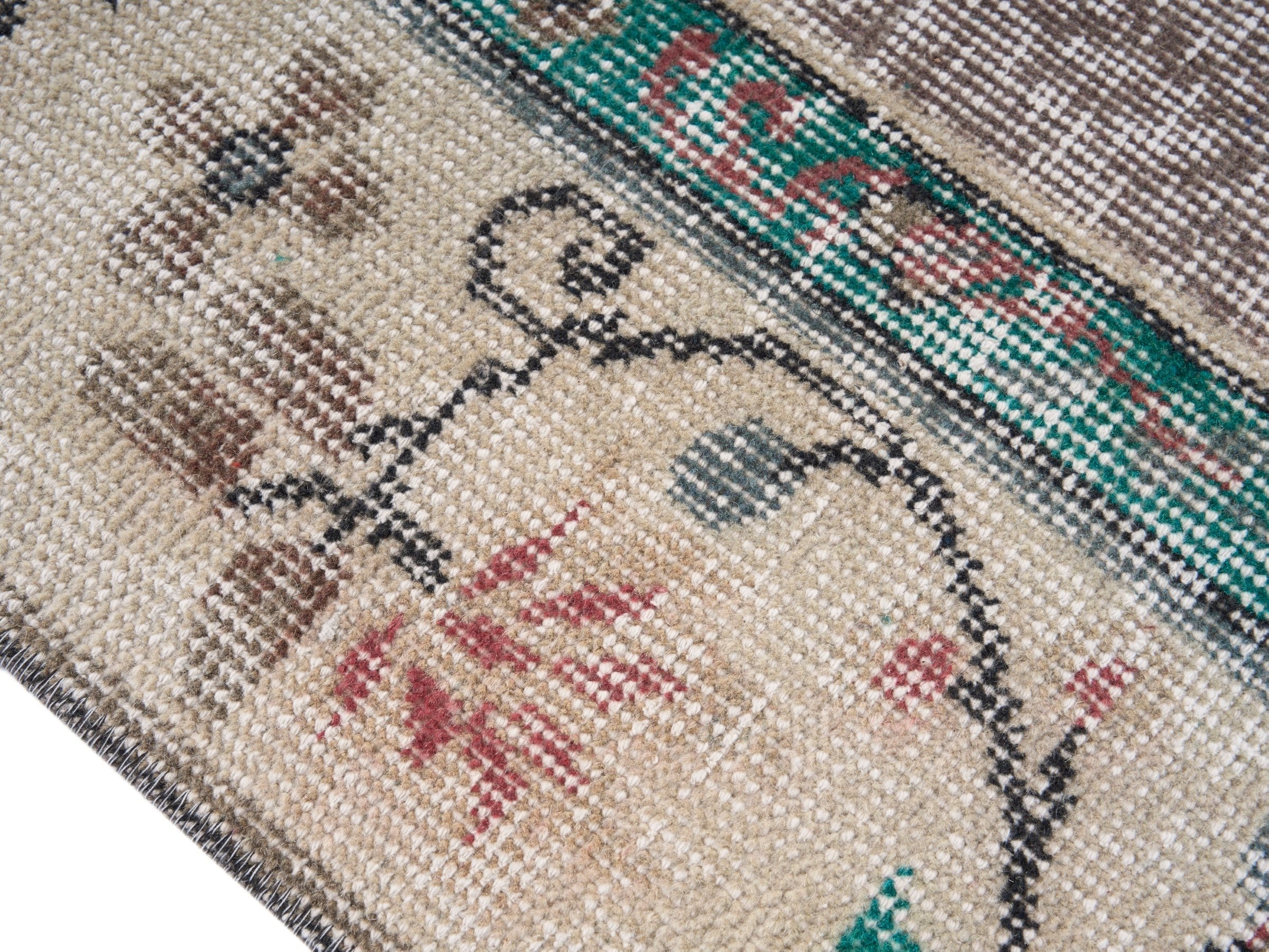 Turkish Isparta area rug in greige and muted pink, view 6 of 10