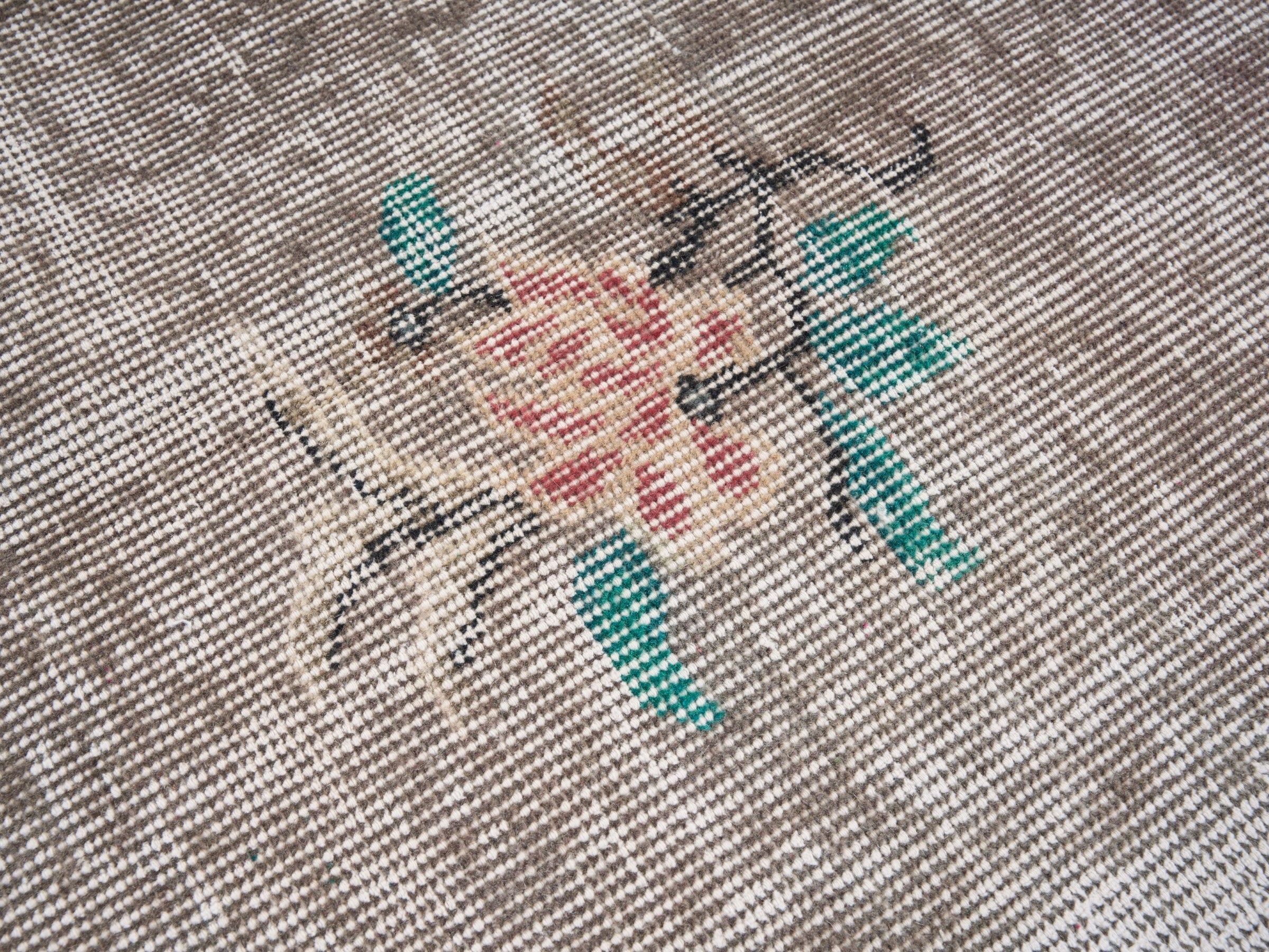 Turkish Isparta area rug in greige and muted pink, view 7 of 10