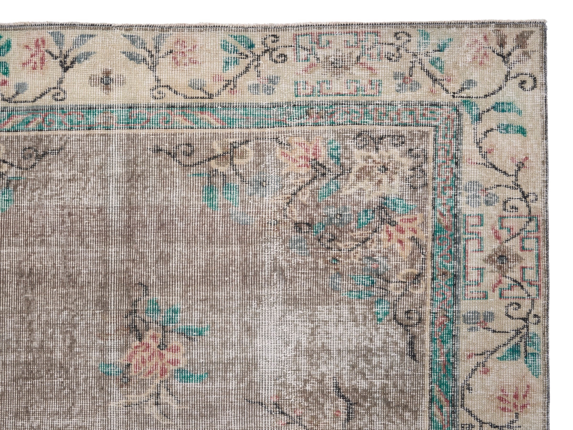 Turkish Isparta area rug in greige and muted pink, view 8 of 10