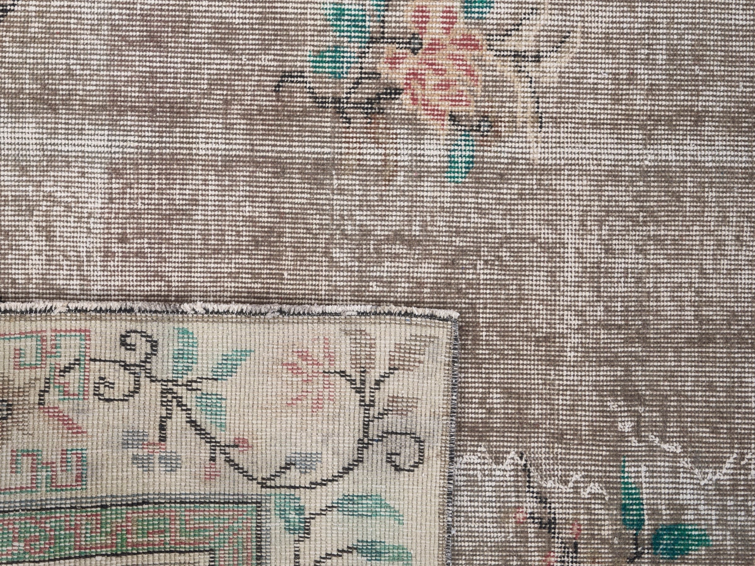 Turkish Isparta area rug in greige and muted pink, view 10 of 10