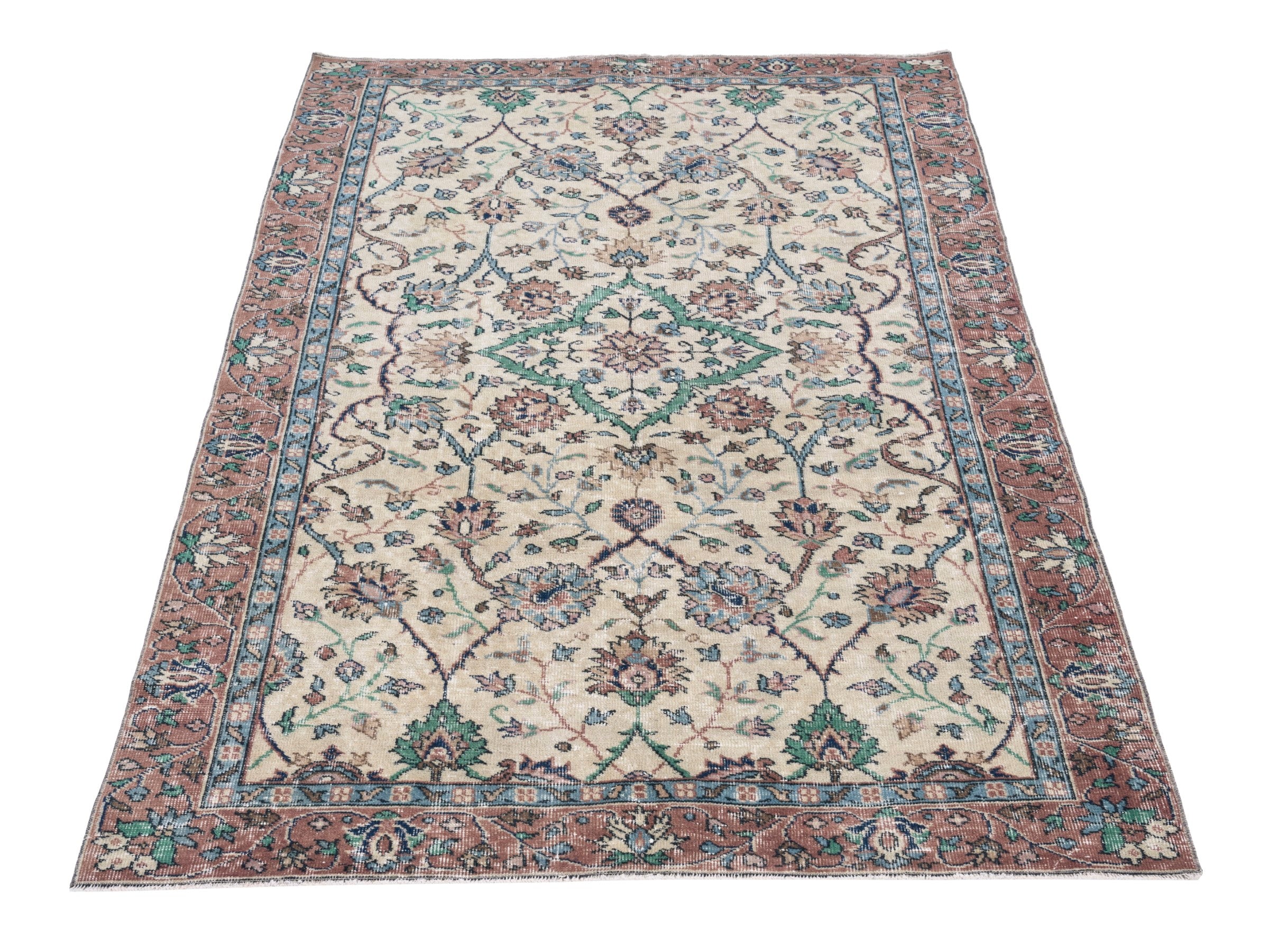 Turkish Isparta area rug in ivory and rose, view 2 of 10