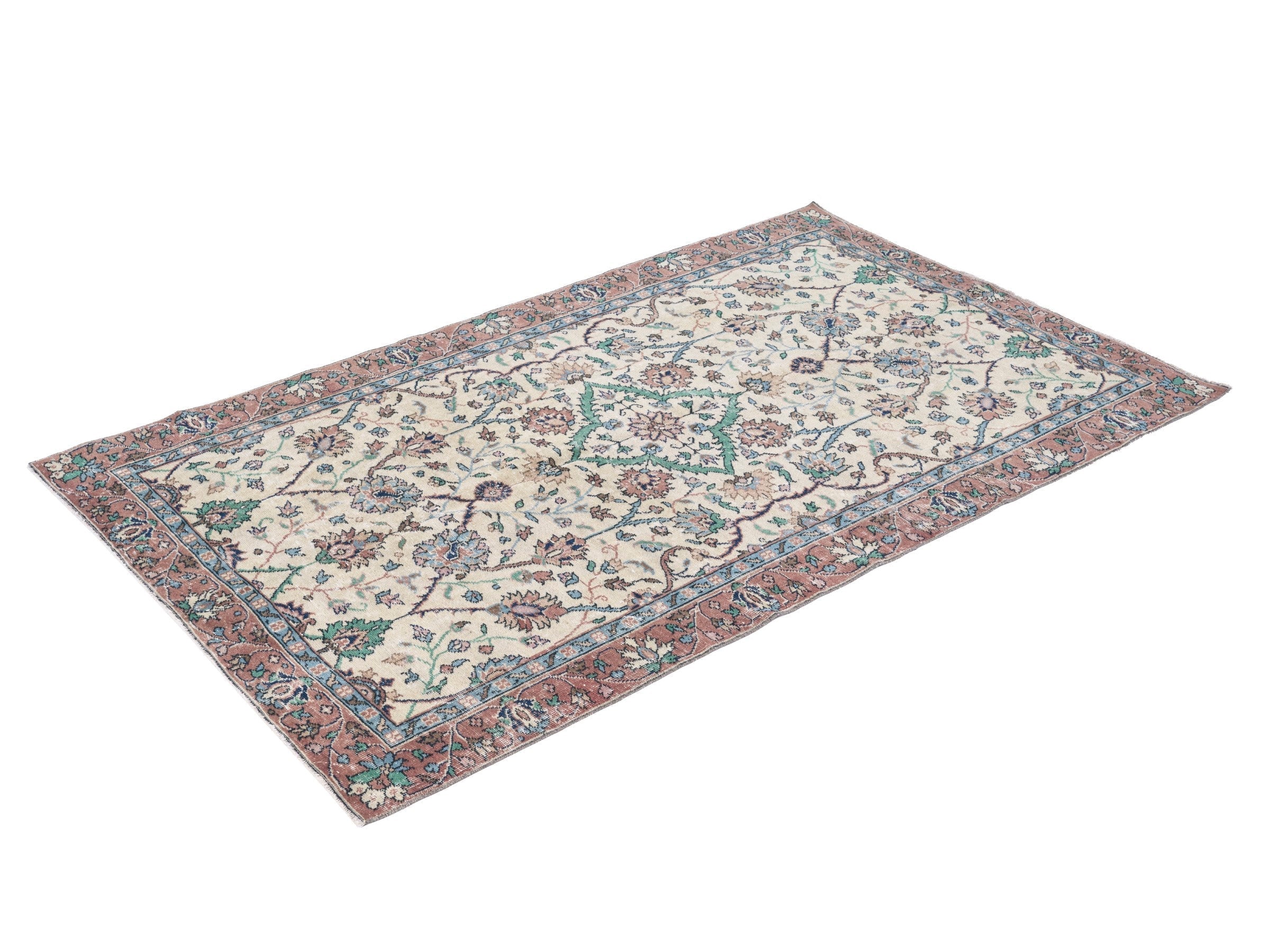 Turkish Isparta area rug in ivory and rose, view 3 of 10