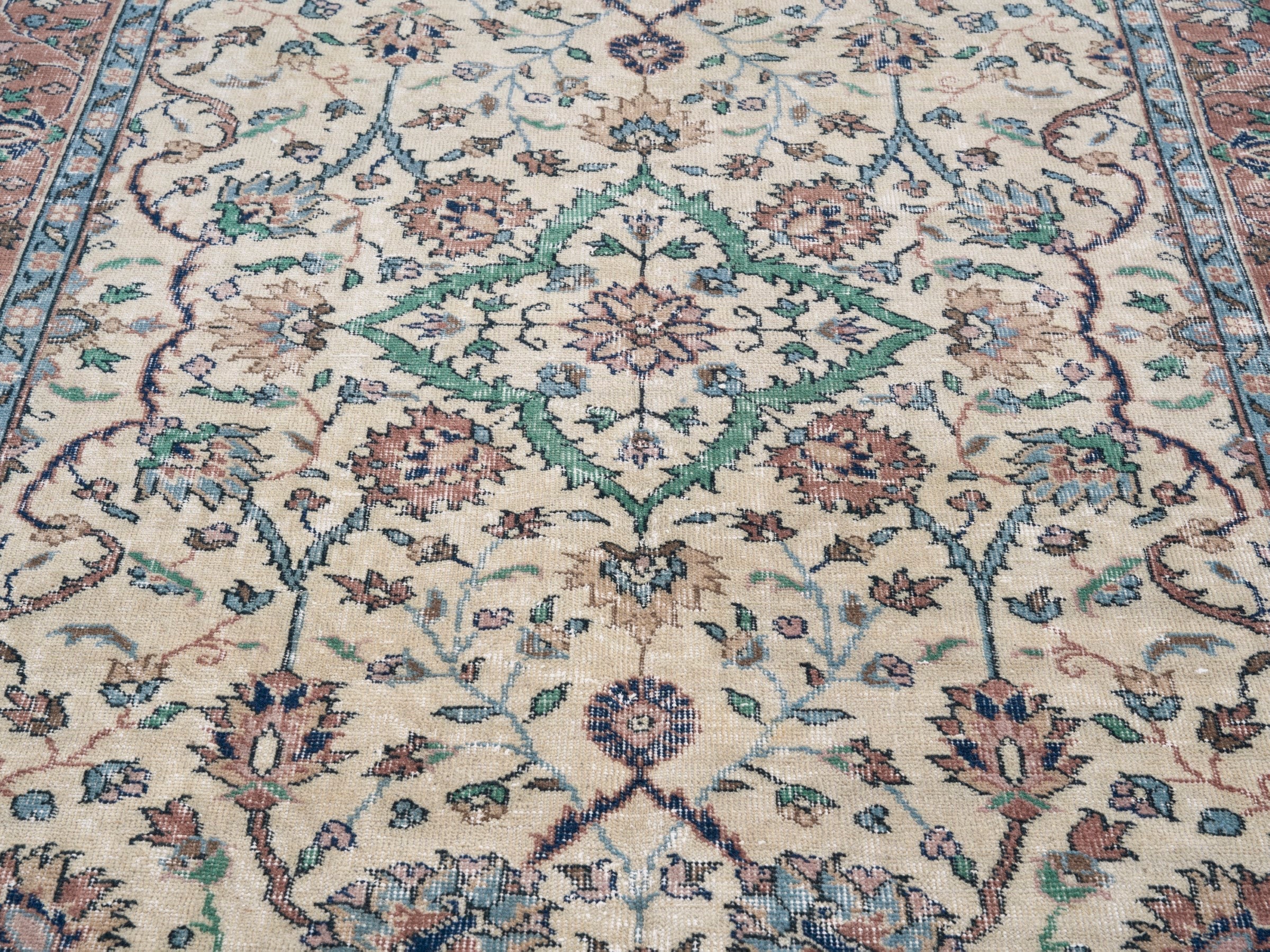 Turkish Isparta area rug in ivory and rose, view 4 of 10