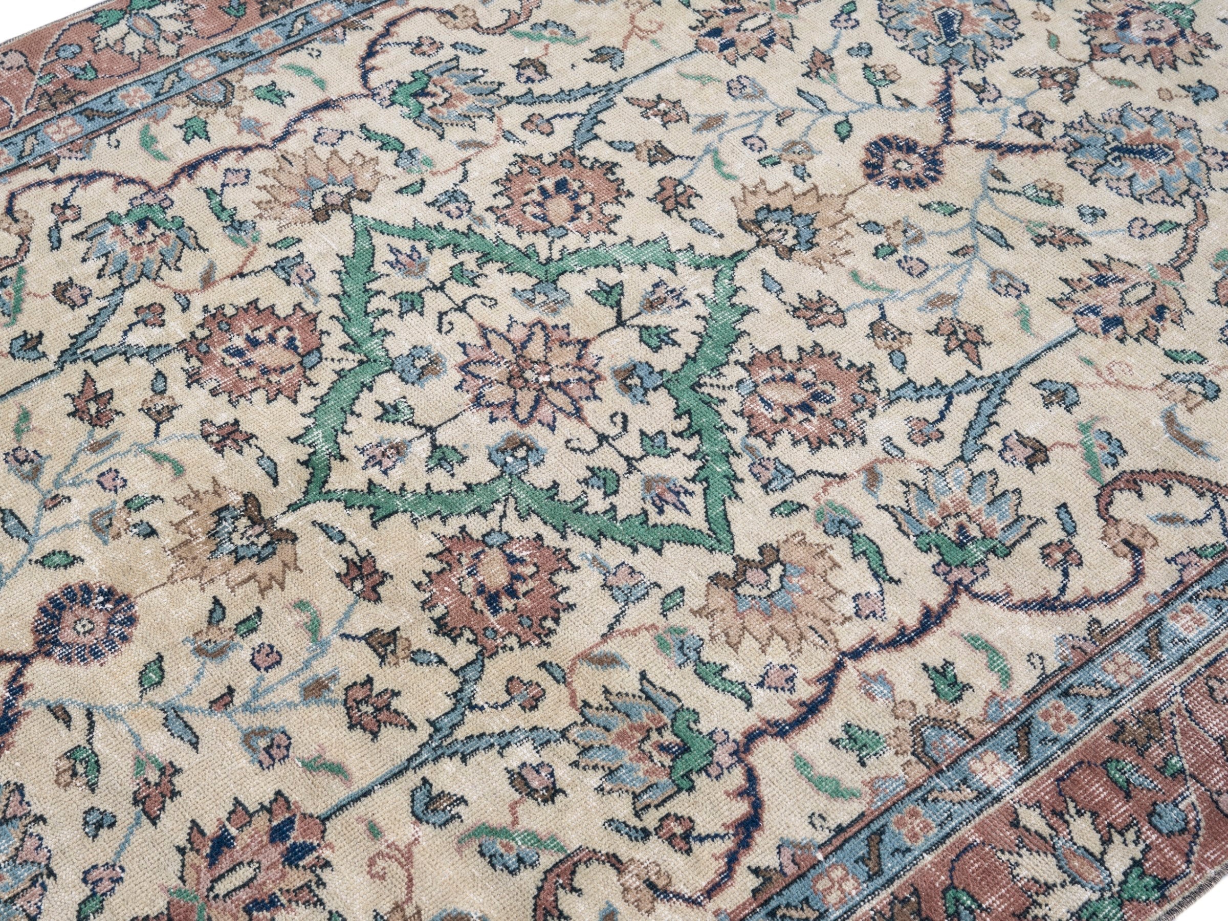 Turkish Isparta area rug in ivory and rose, view 5 of 10