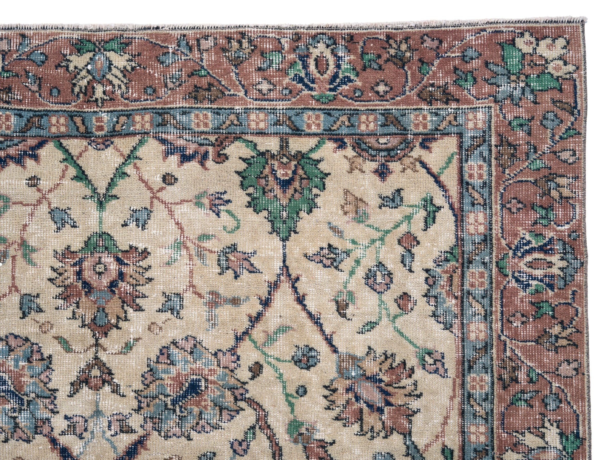 Turkish Isparta area rug in ivory and rose, view 8 of 10