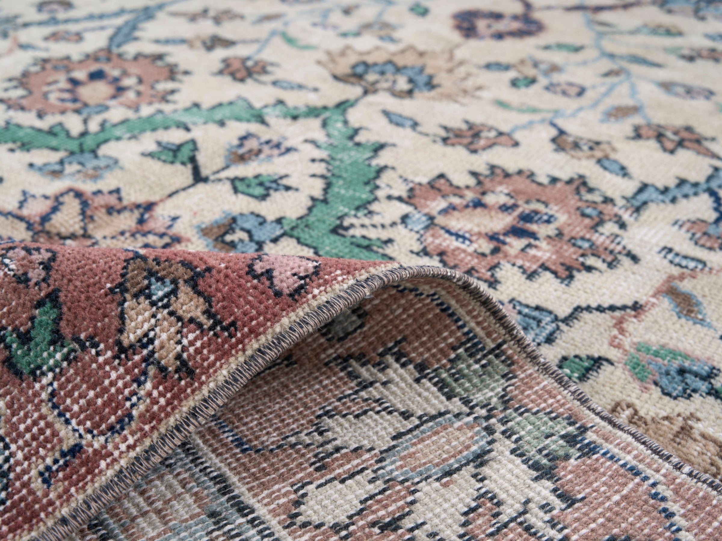 Turkish Isparta area rug in ivory and rose, view 9 of 10