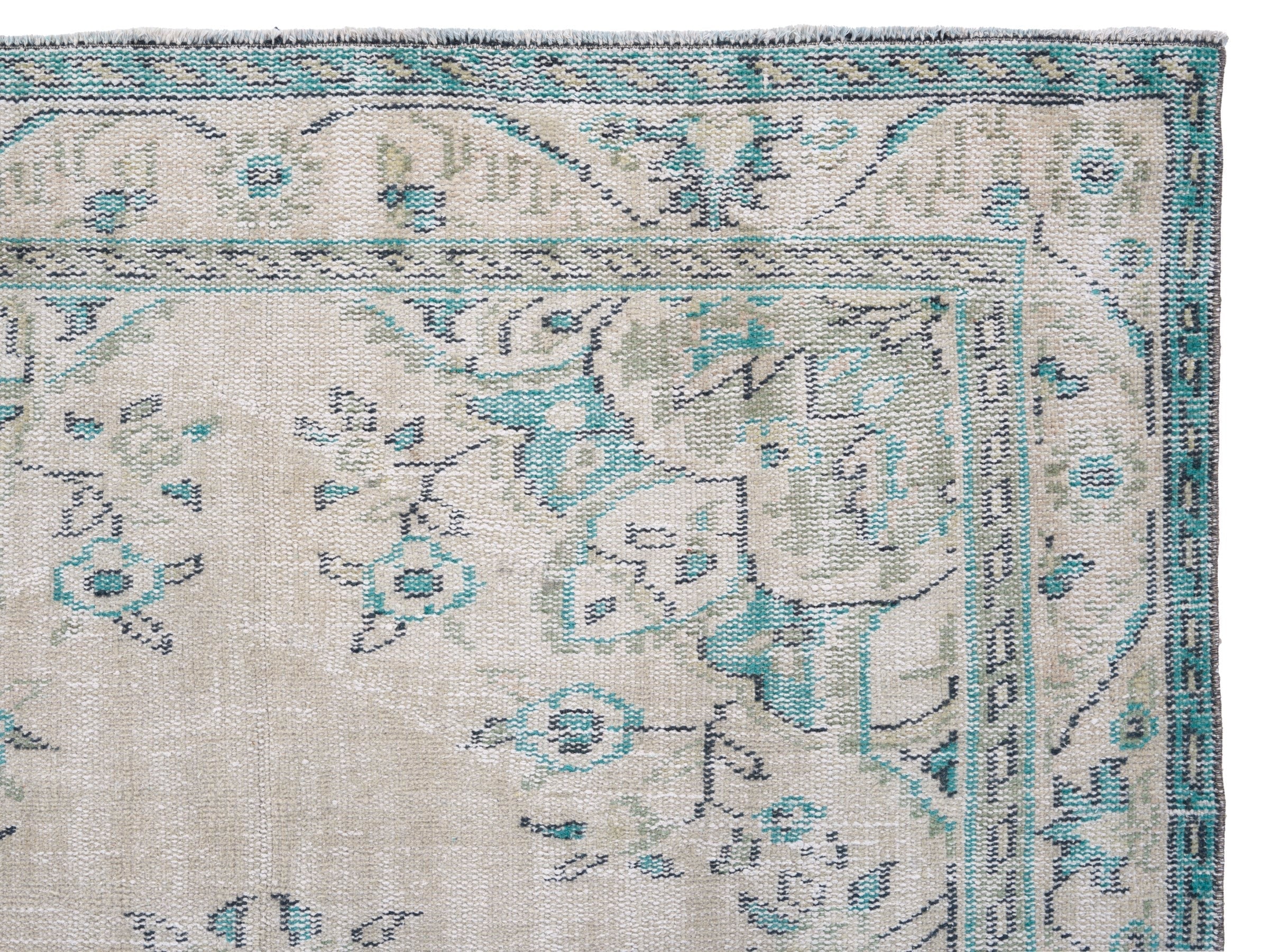 Turkish Manisa area rug in cream and powder blue, view 8 of 10