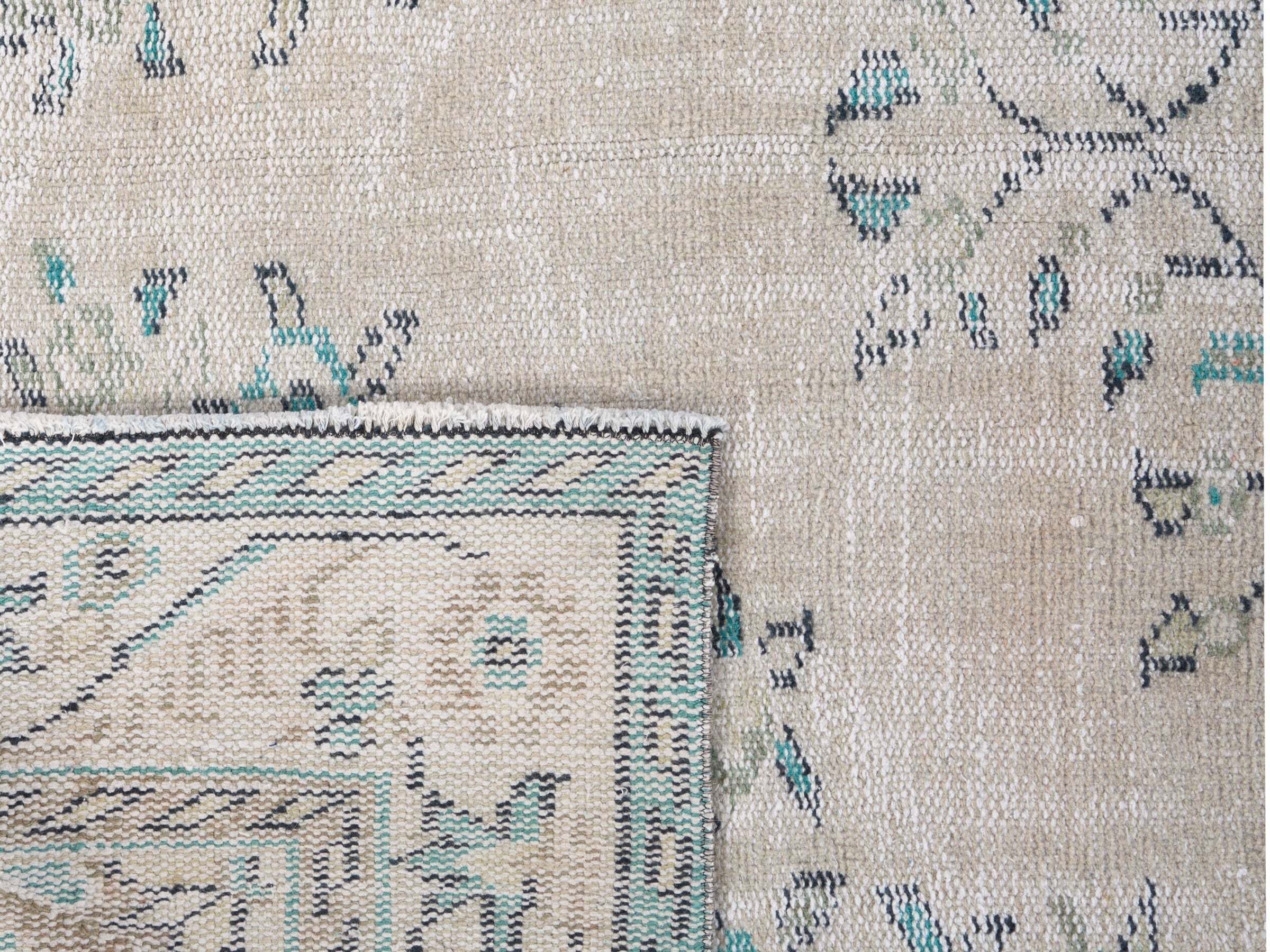Turkish Manisa area rug in cream and powder blue, view 10 of 10