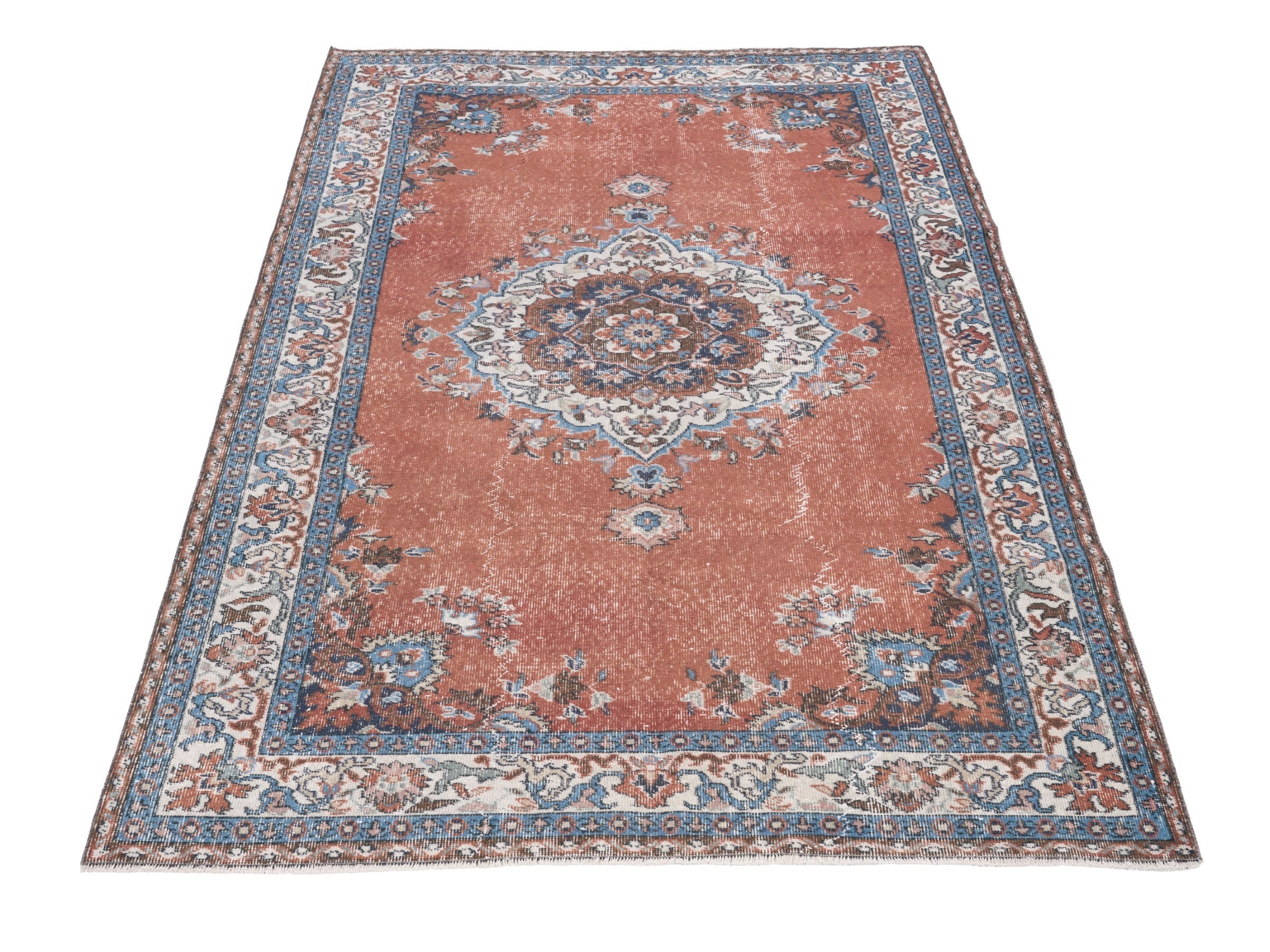 Turkish Isparta area rug in rust and cream, view 2 of 10