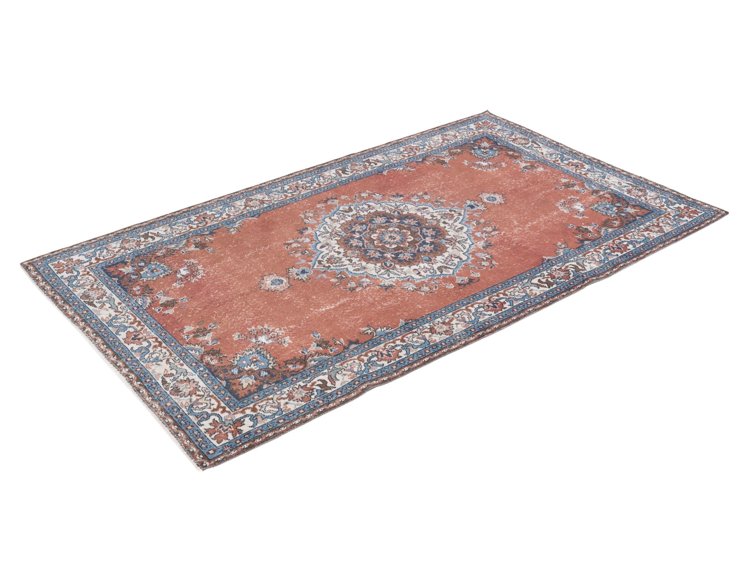 Turkish Isparta area rug in rust and cream, view 3 of 10