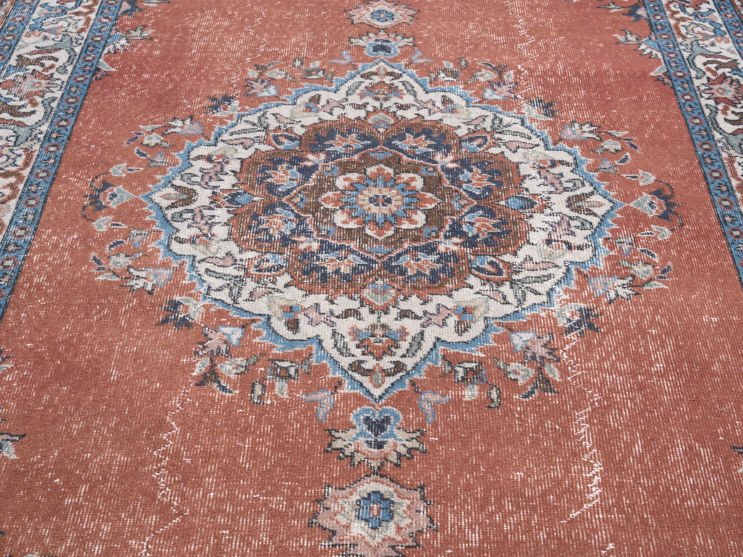 Turkish Isparta area rug in rust and cream, view 4 of 10