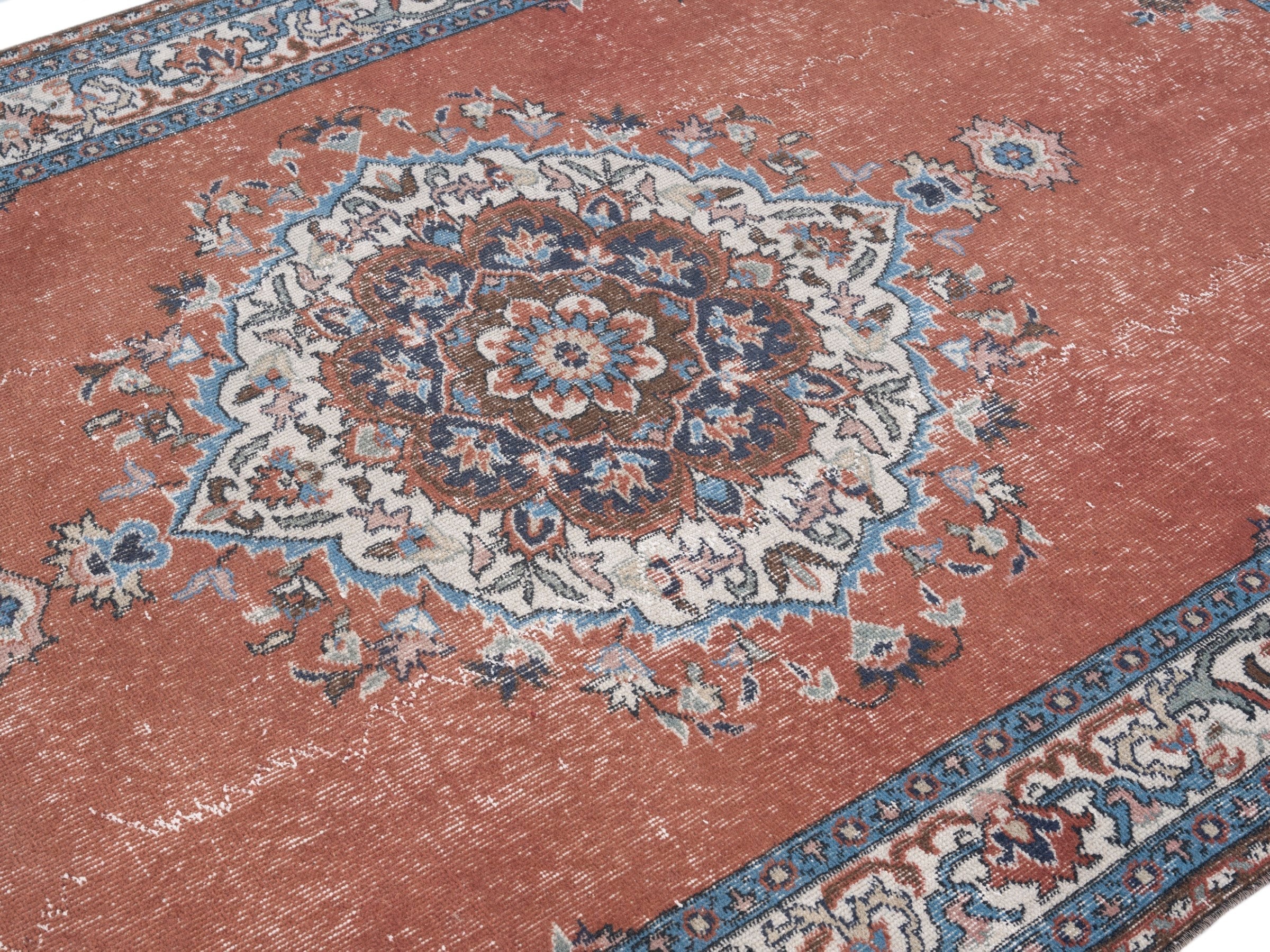 Turkish Isparta area rug in rust and cream, view 5 of 10
