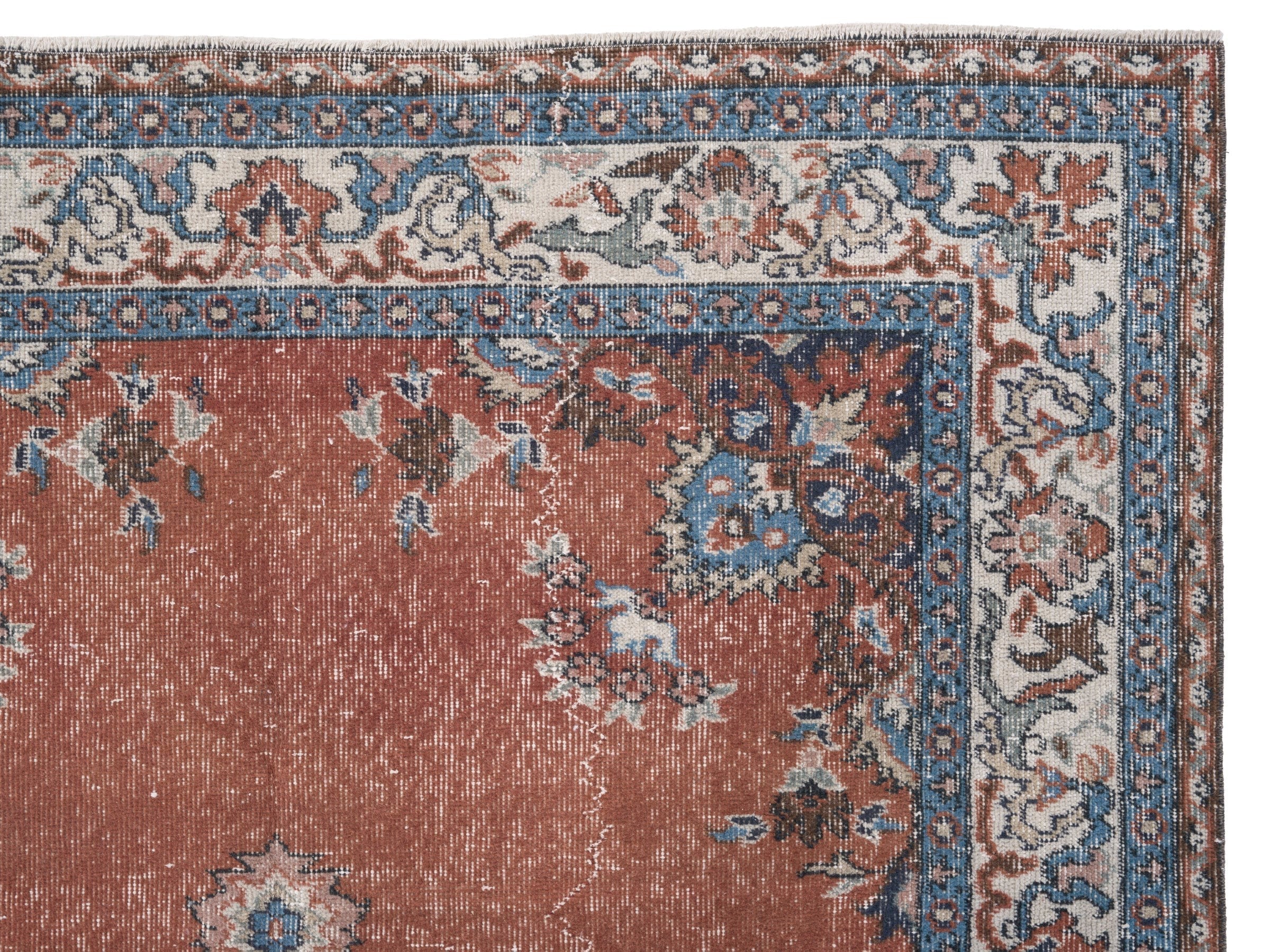 Turkish Isparta area rug in rust and cream, view 8 of 10