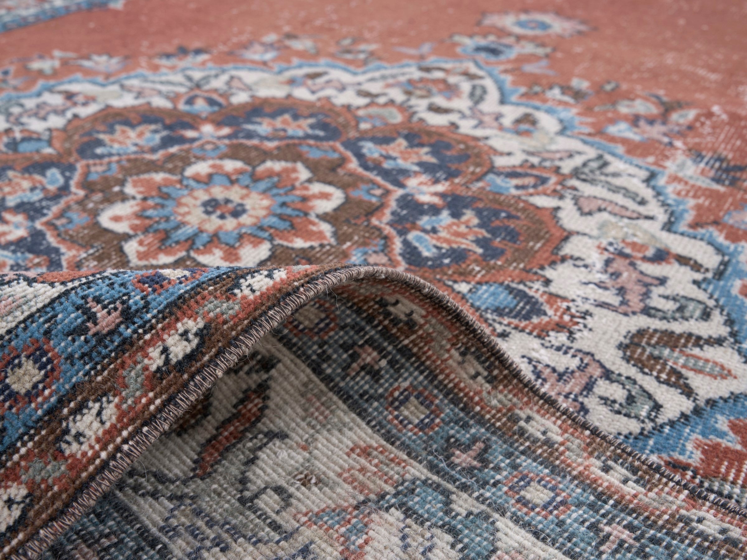 Turkish Isparta area rug in rust and cream, view 9 of 10