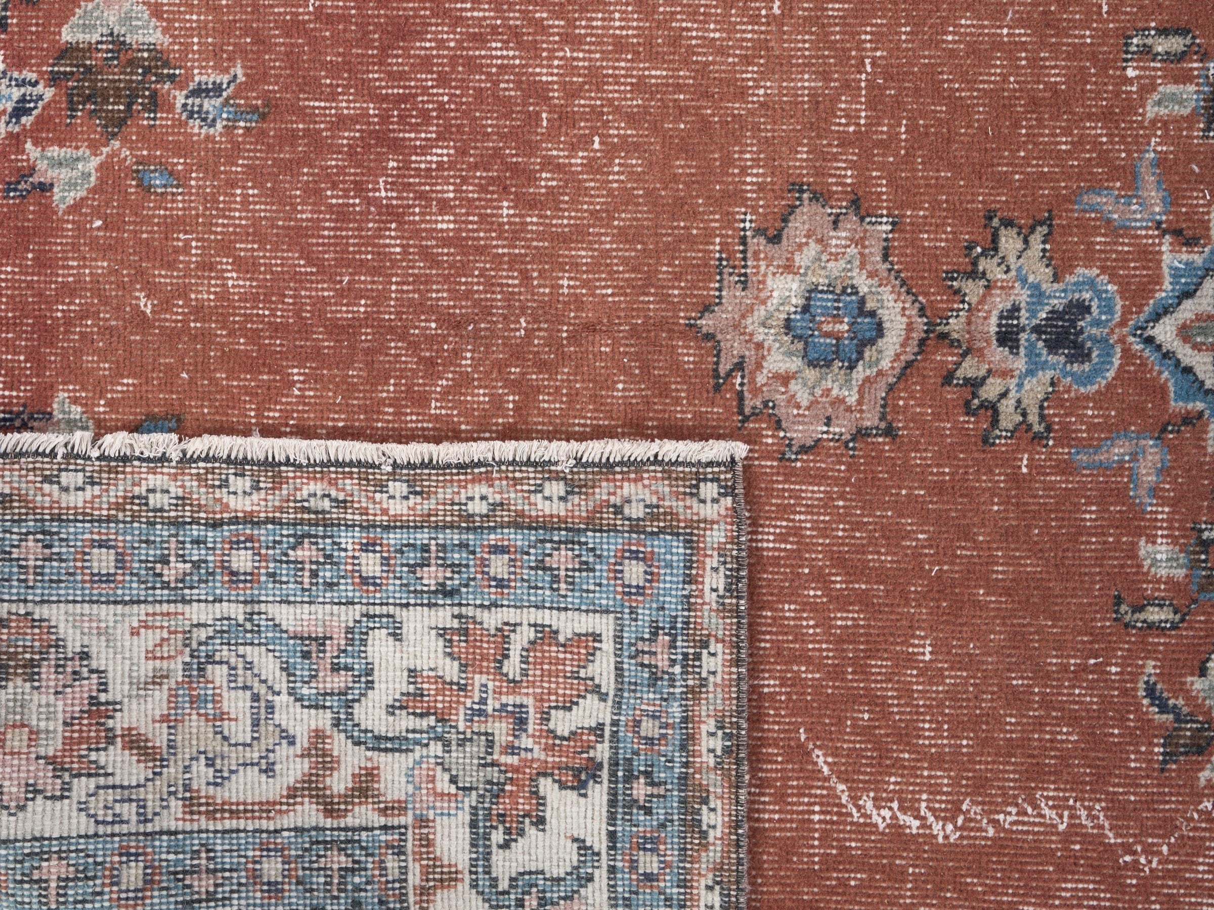 Turkish Isparta area rug in rust and cream, view 10 of 10