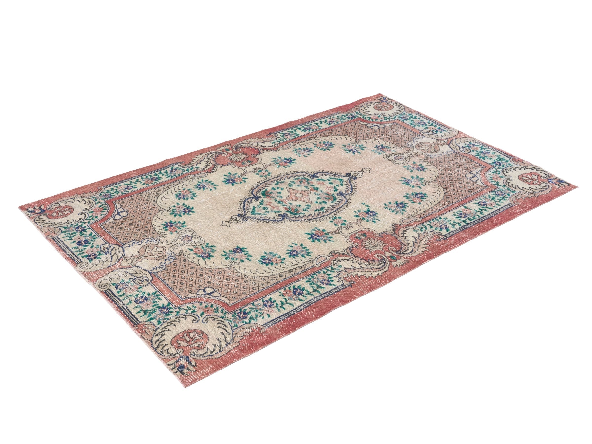 Turkish Isparta area rug in cream and rose, view 3 of 10