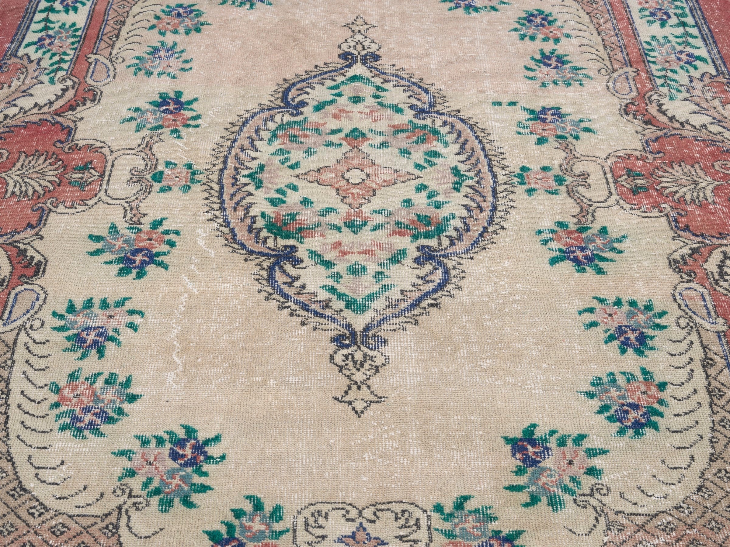 Turkish Isparta area rug in cream and rose, view 4 of 10