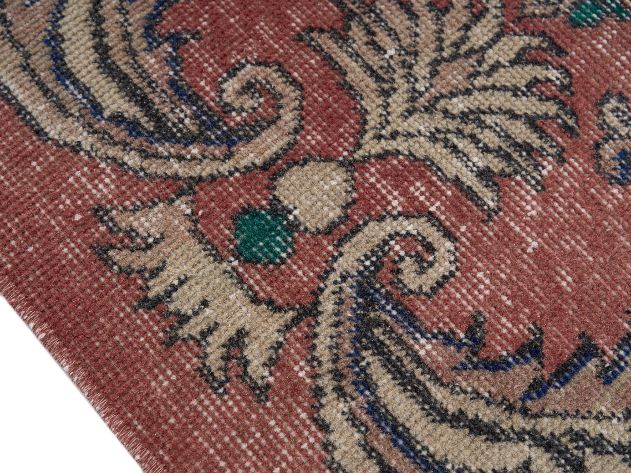Turkish Isparta area rug in cream and rose, view 6 of 10