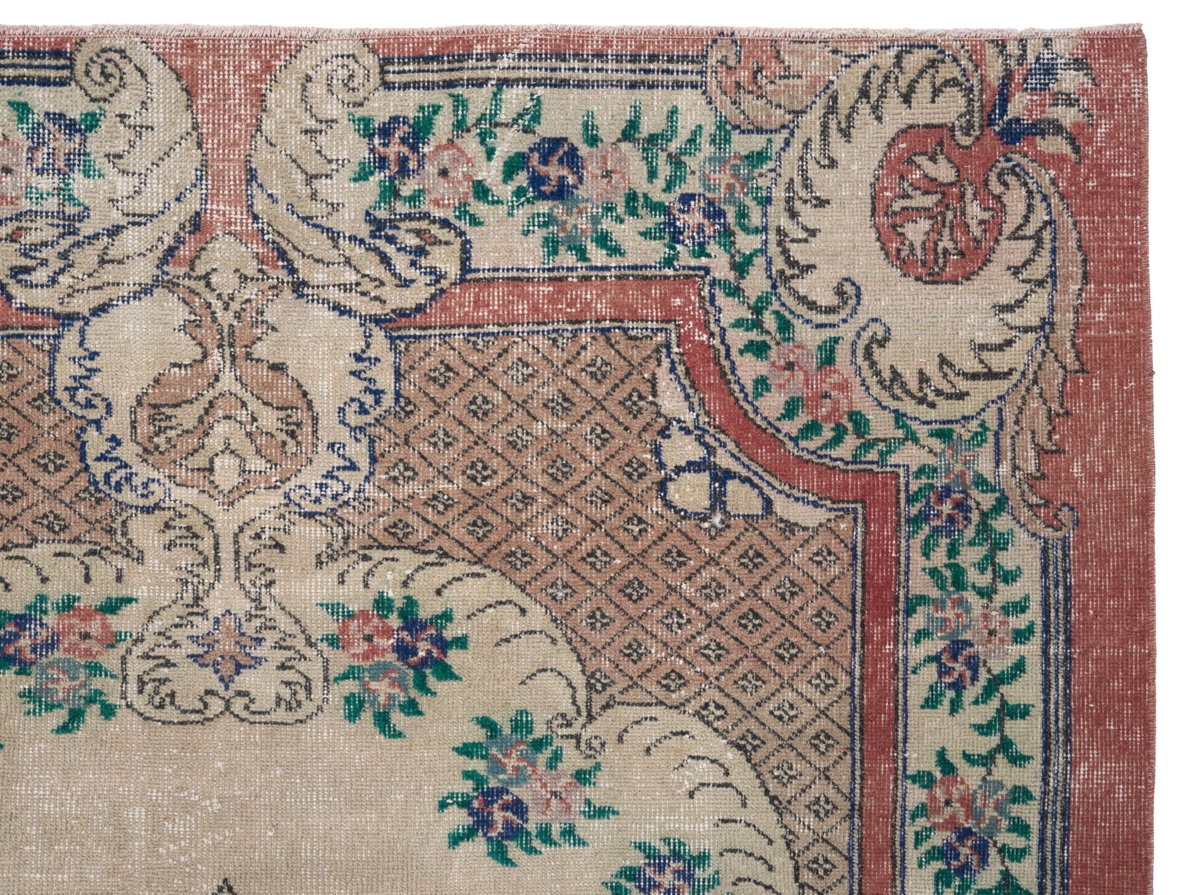 Turkish Isparta area rug in cream and rose, view 8 of 10