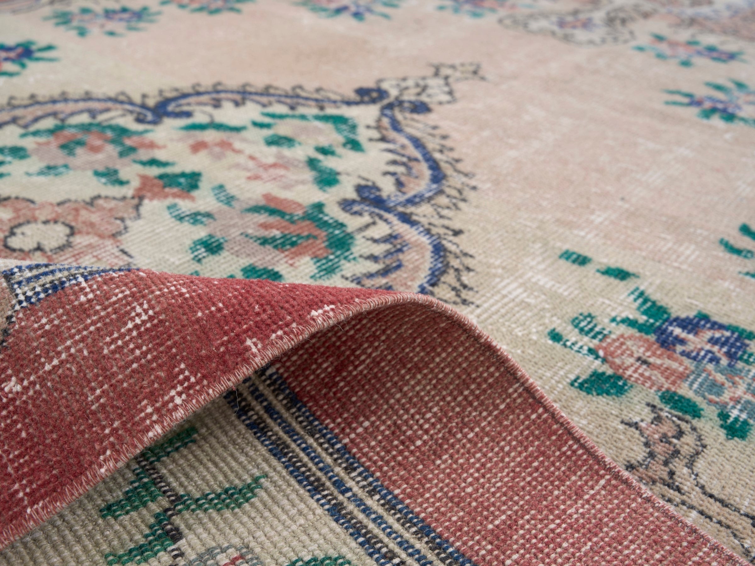 Turkish Isparta area rug in cream and rose, view 9 of 10
