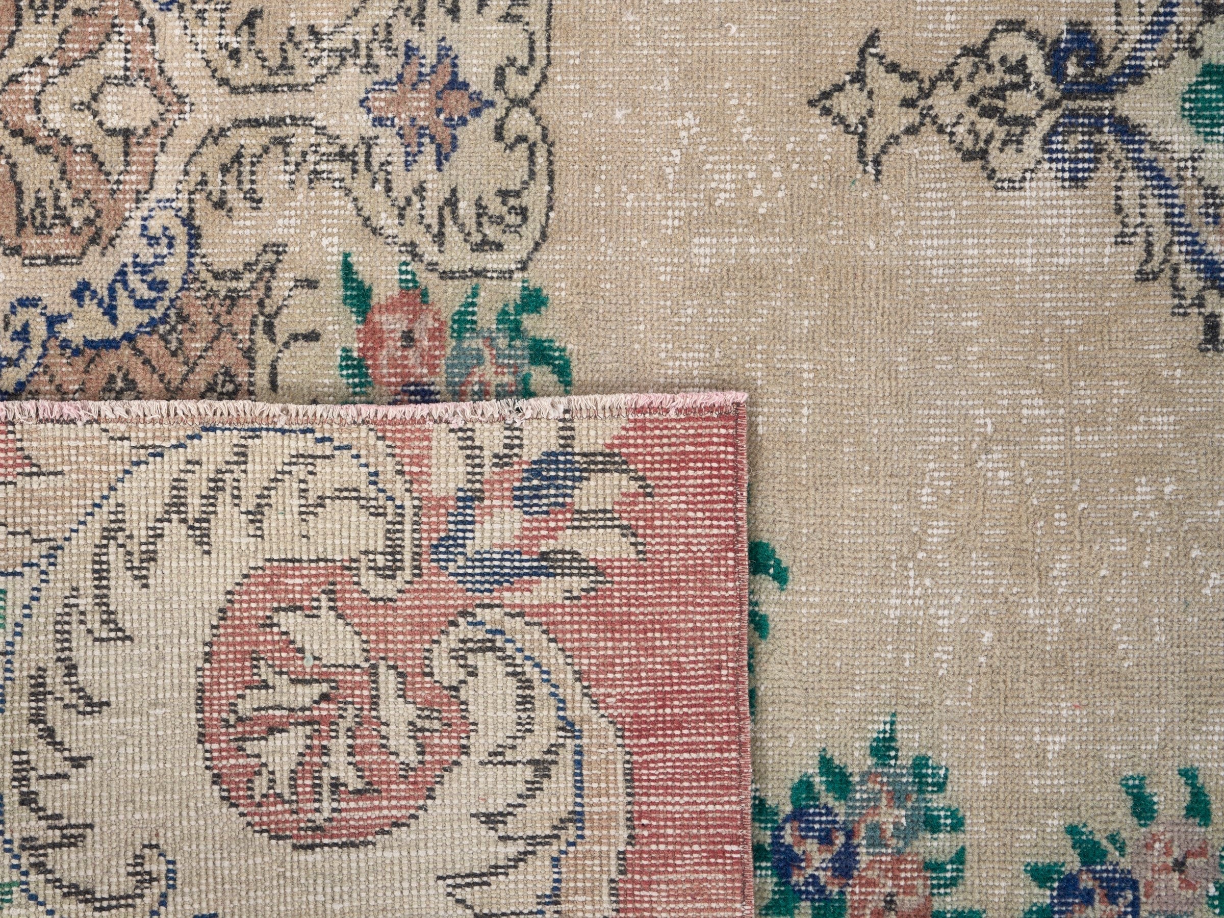 Turkish Isparta area rug in cream and rose, view 10 of 10