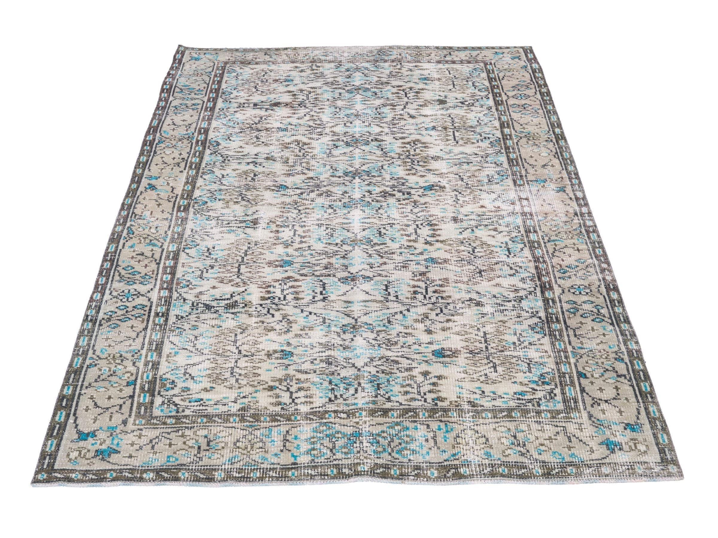 Turkish Manisa area rug in cream and sky, view 2 of 10