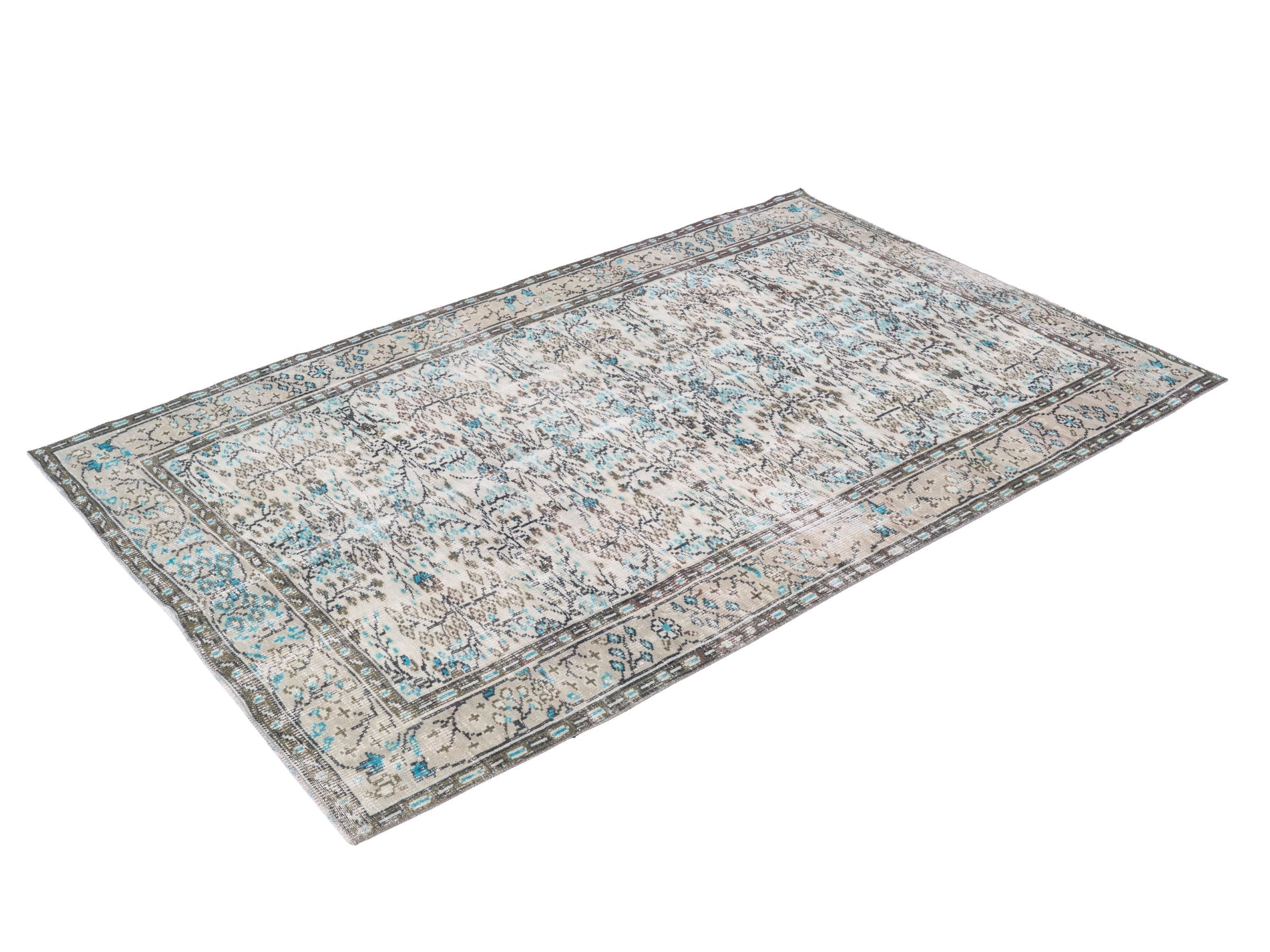 Turkish Manisa area rug in cream and sky, view 3 of 10