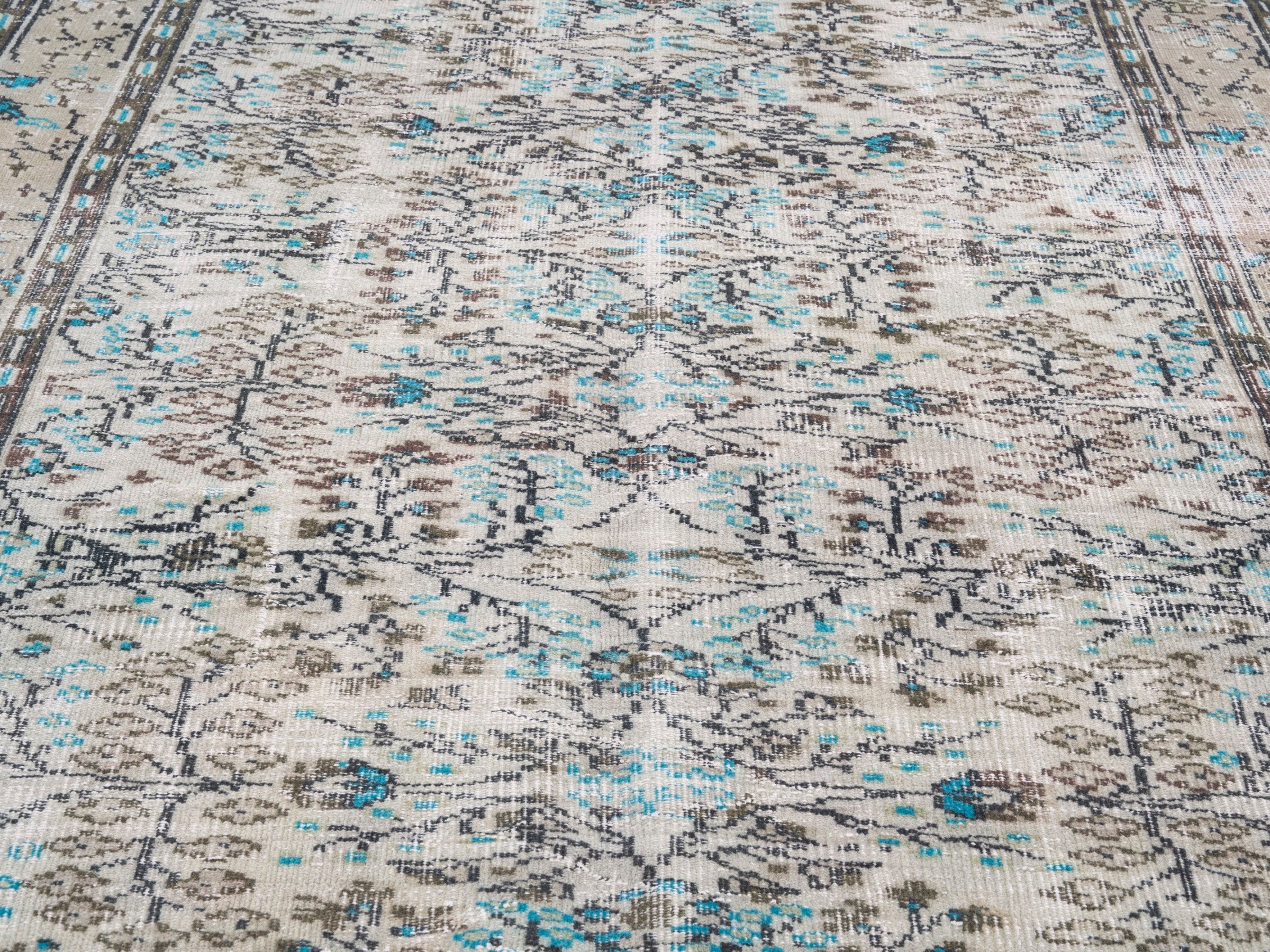 Turkish Manisa area rug in cream and sky, view 4 of 10