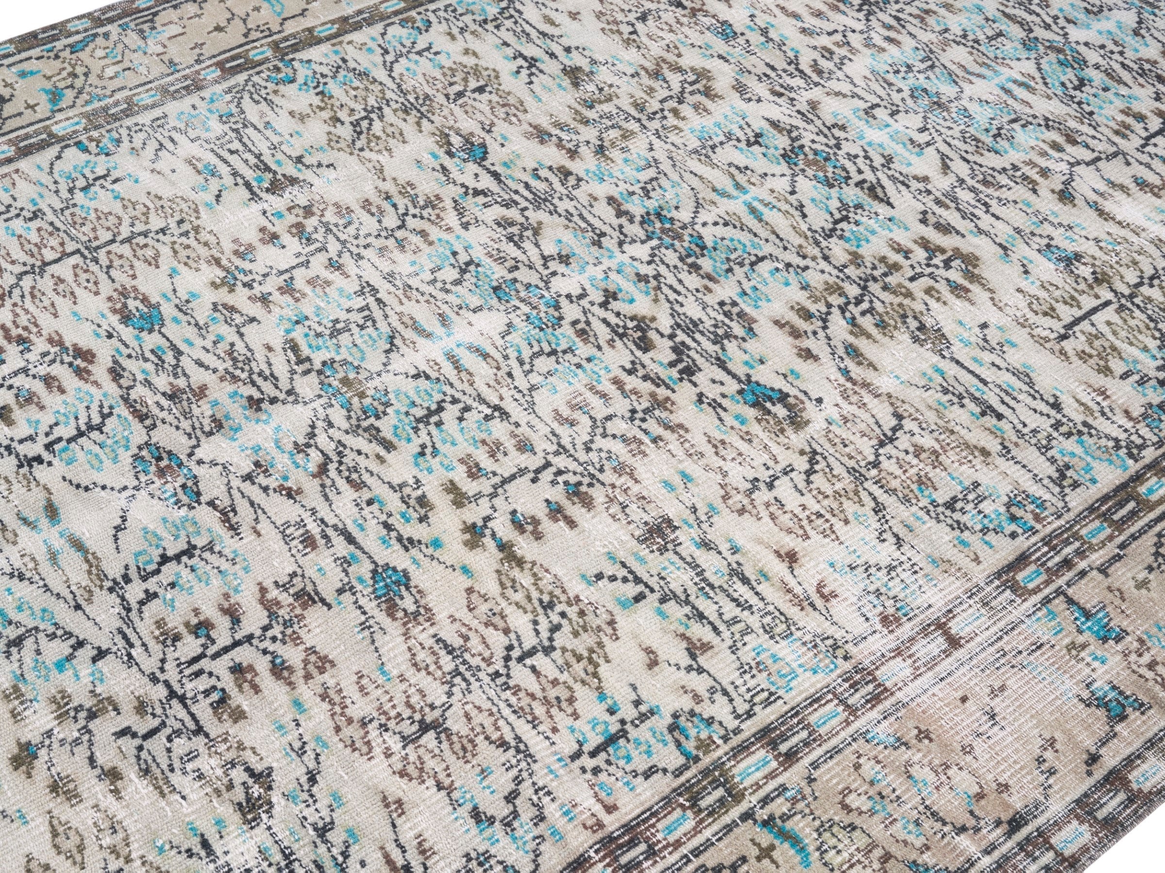 Turkish Manisa area rug in cream and sky, view 5 of 10