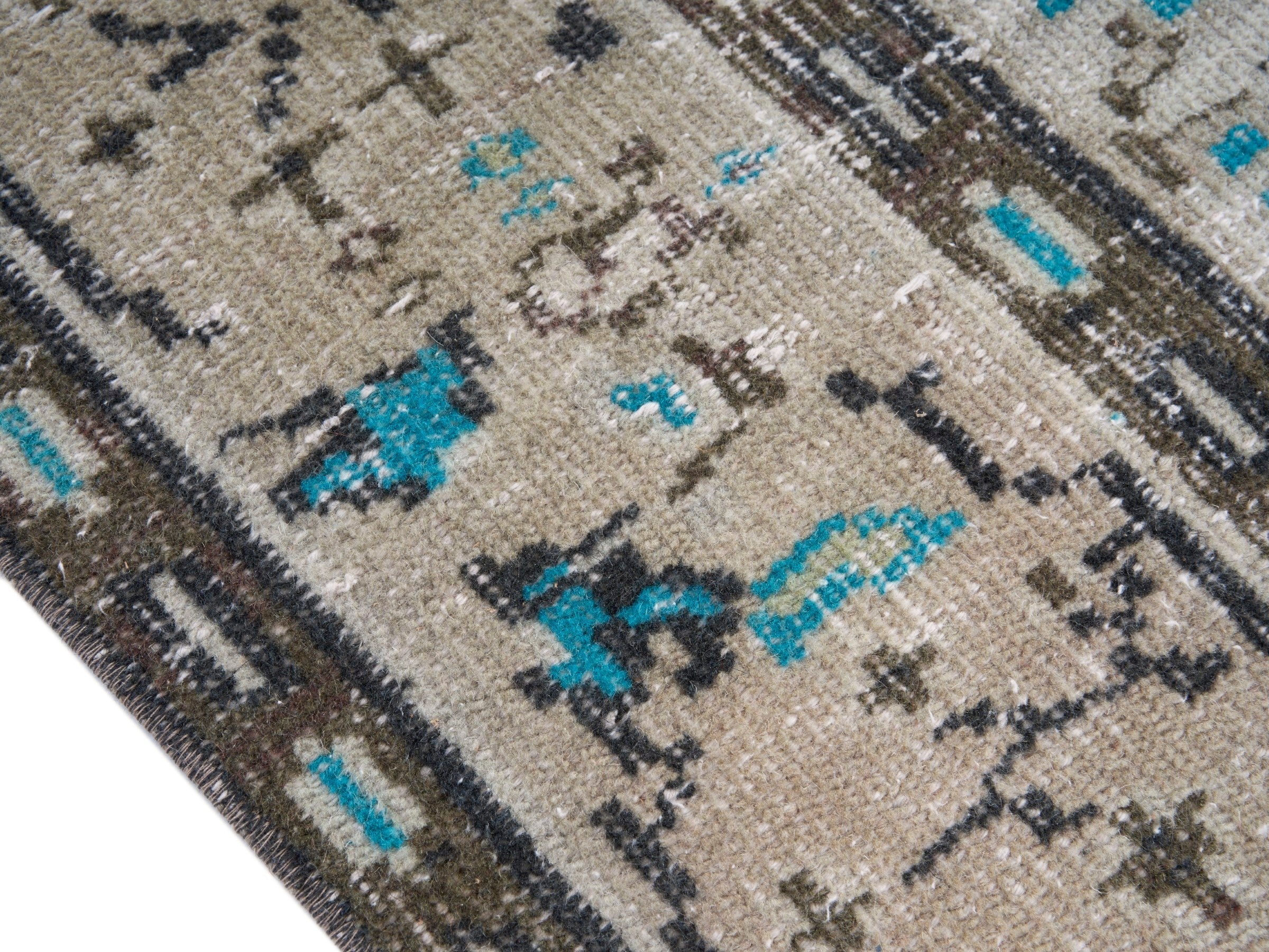 Turkish Manisa area rug in cream and sky, view 6 of 10