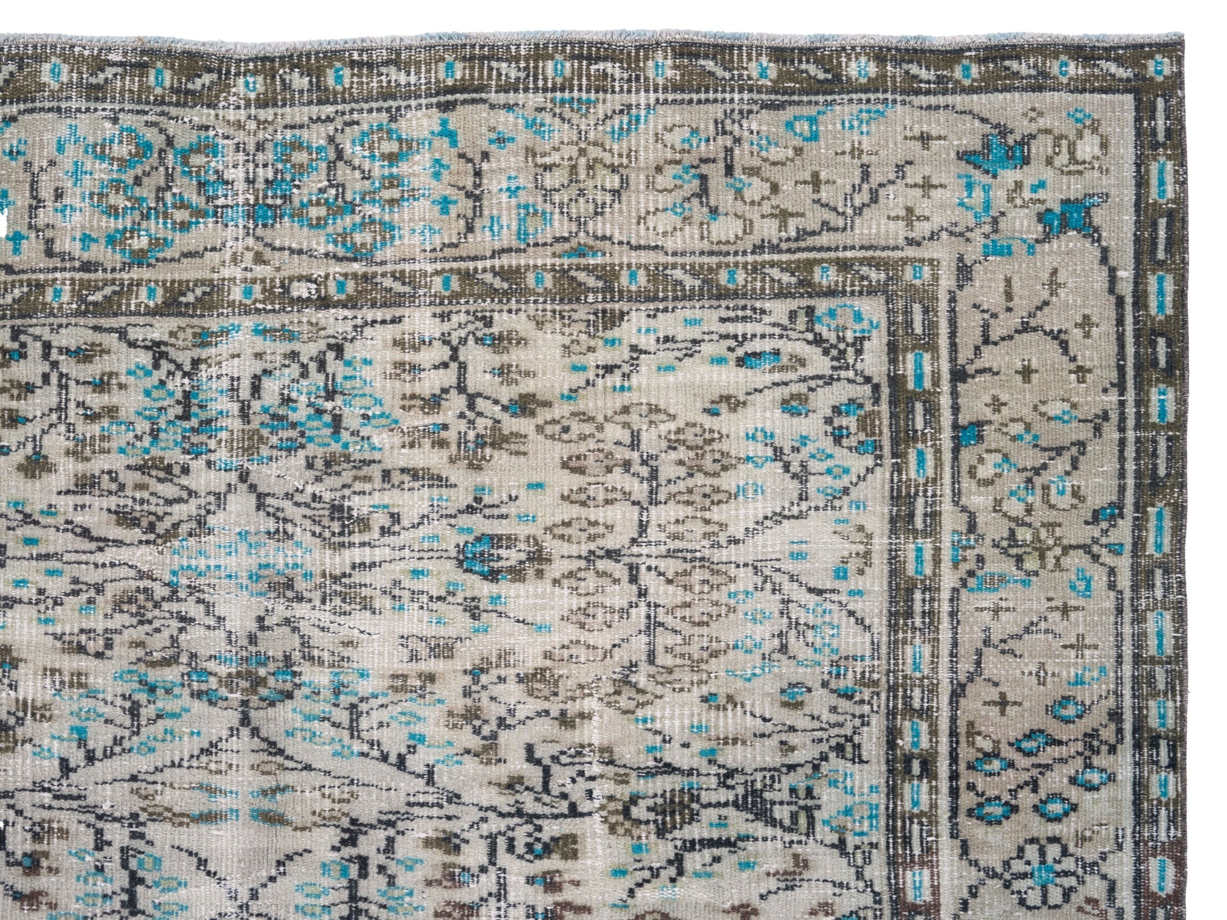 Turkish Manisa area rug in cream and sky, view 8 of 10