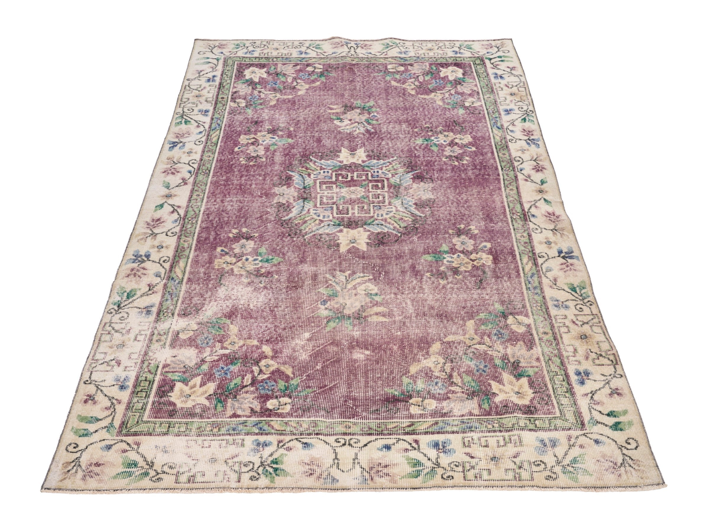 Turkish Isparta area rug in faded red and cream, view 2 of 10