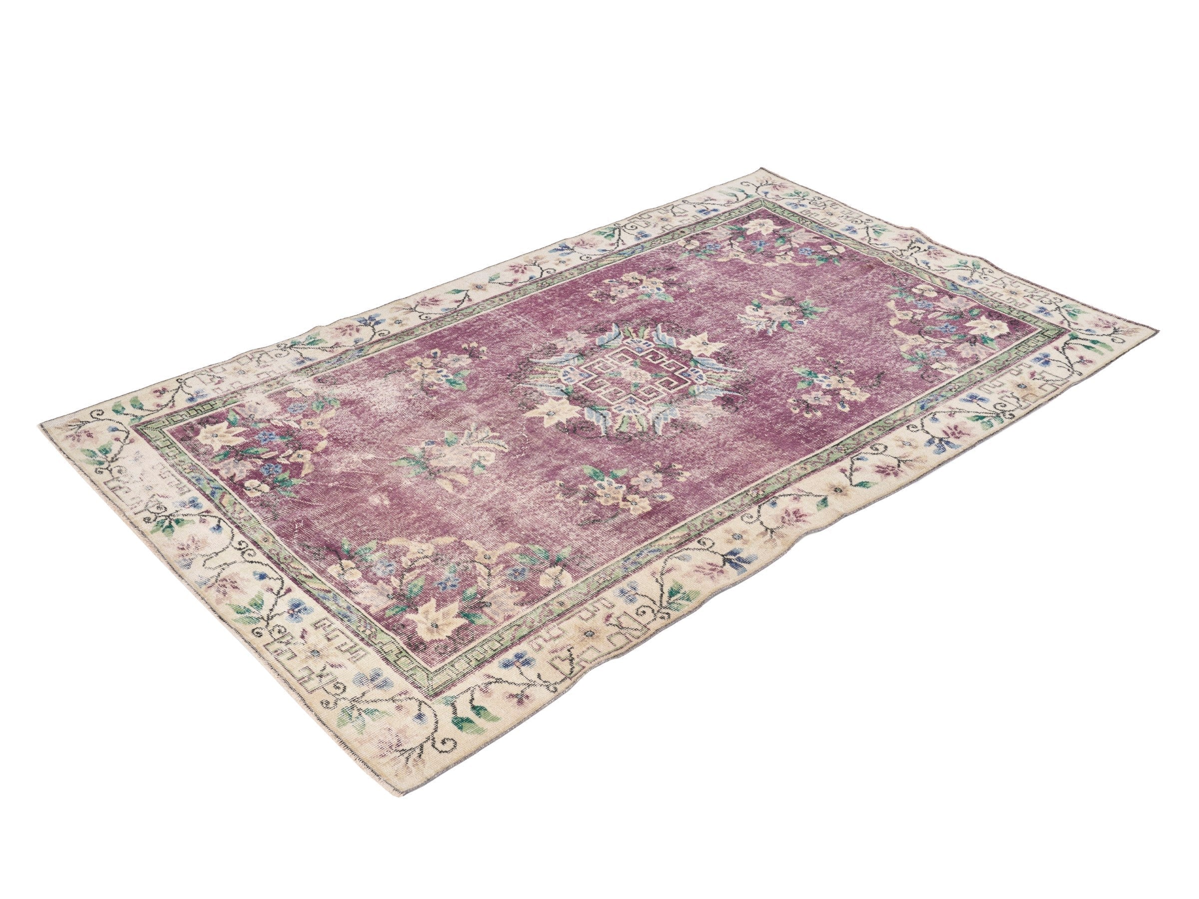 Turkish Isparta area rug in faded red and cream, view 3 of 10
