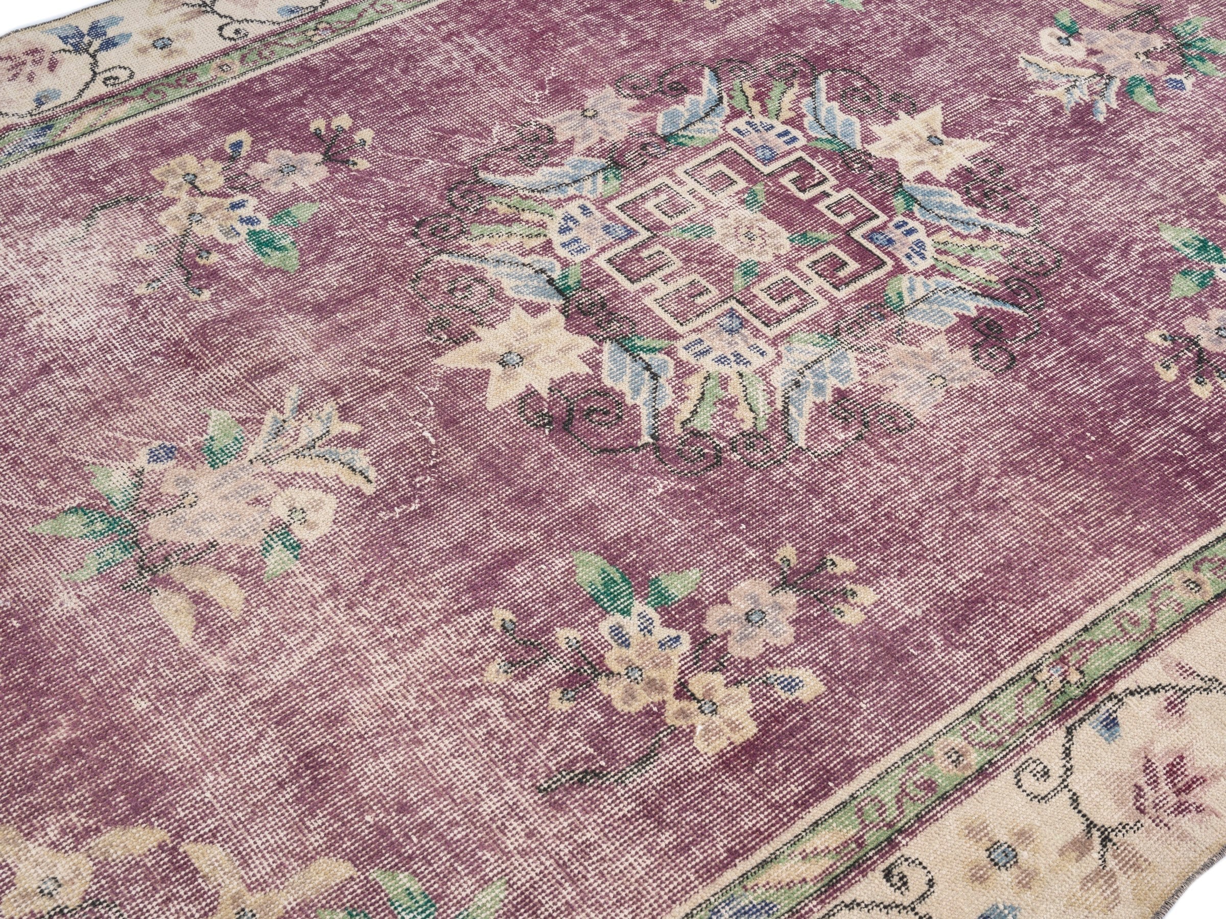 Turkish Isparta area rug in faded red and cream, view 5 of 10