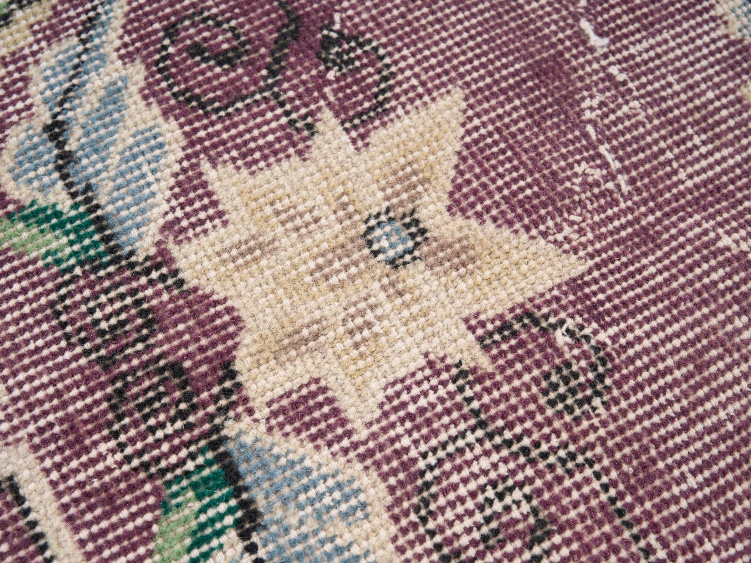 Turkish Isparta area rug in faded red and cream, view 7 of 10