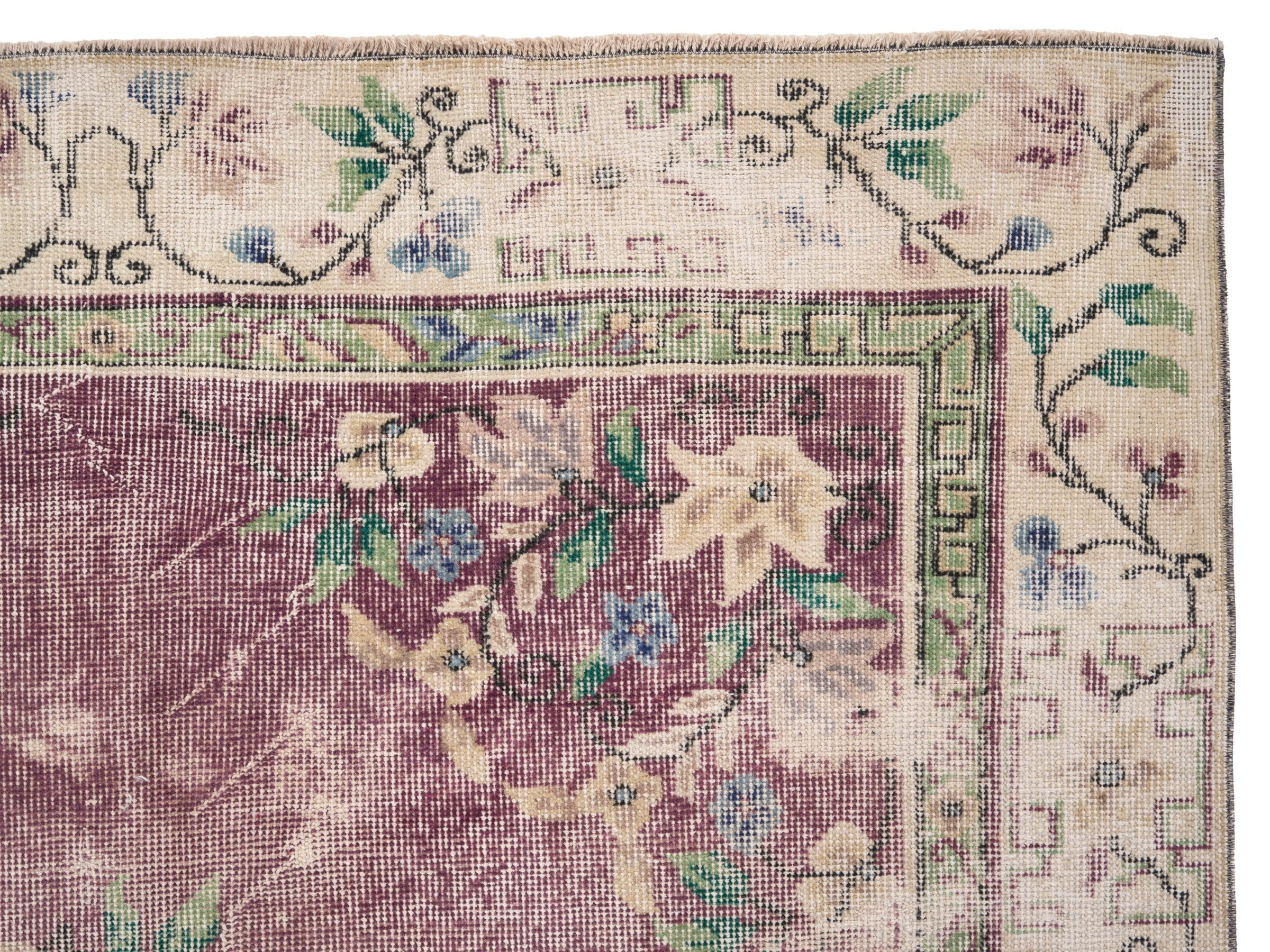Turkish Isparta area rug in faded red and cream, view 8 of 10