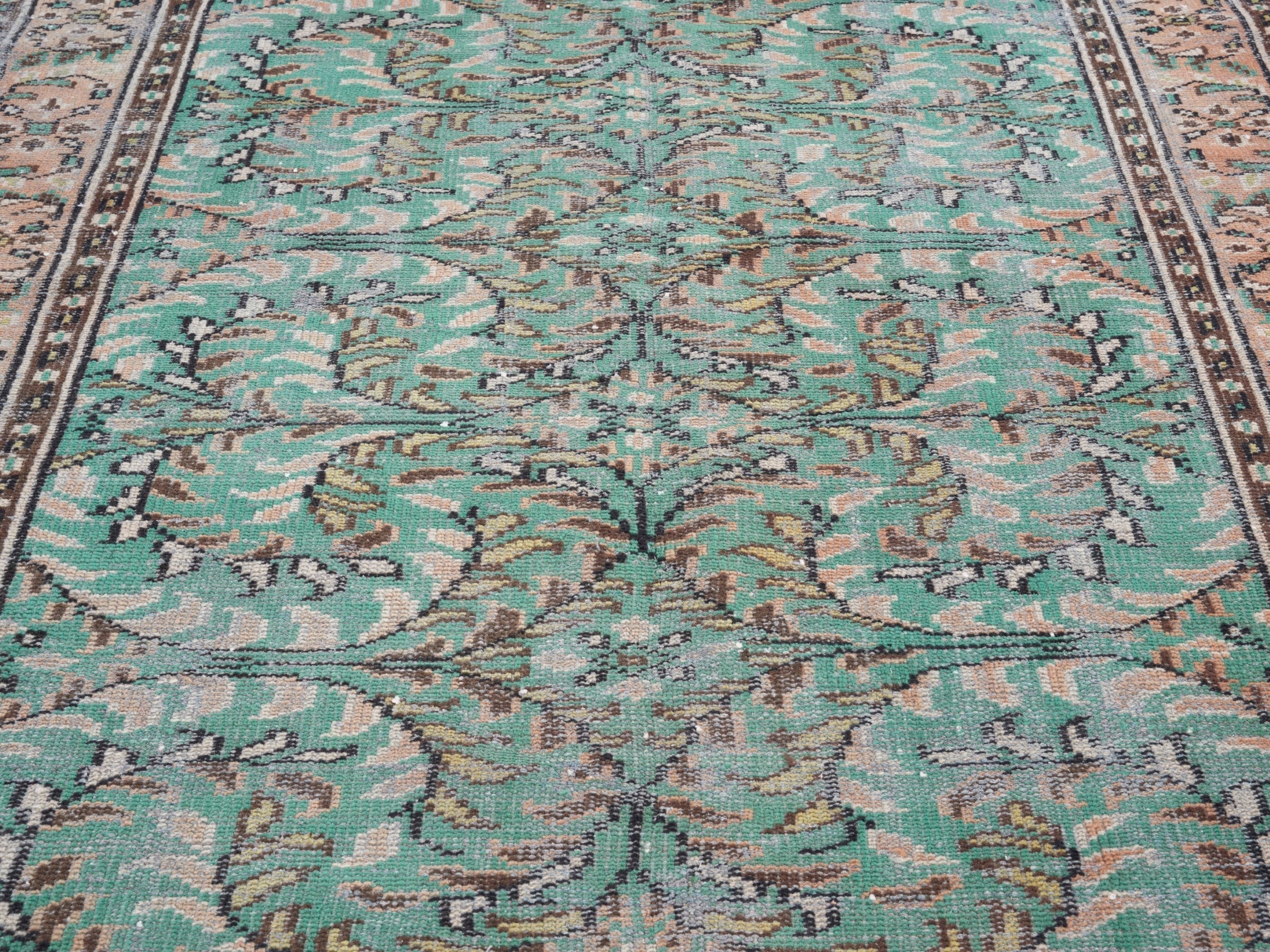 Turkish Manisa area rug in celadon and muted pink, view 4 of 10