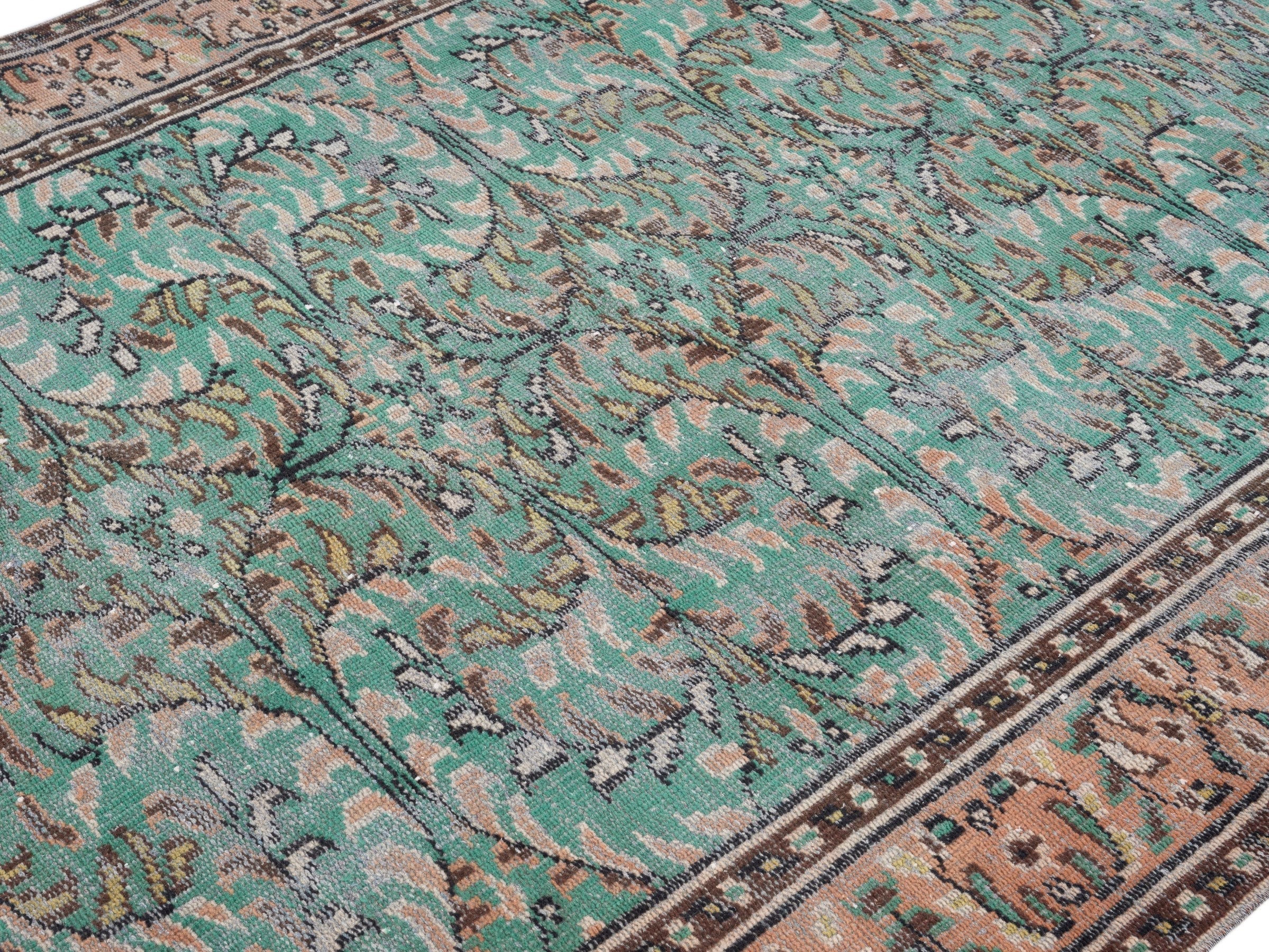 Turkish Manisa area rug in celadon and muted pink, view 5 of 10