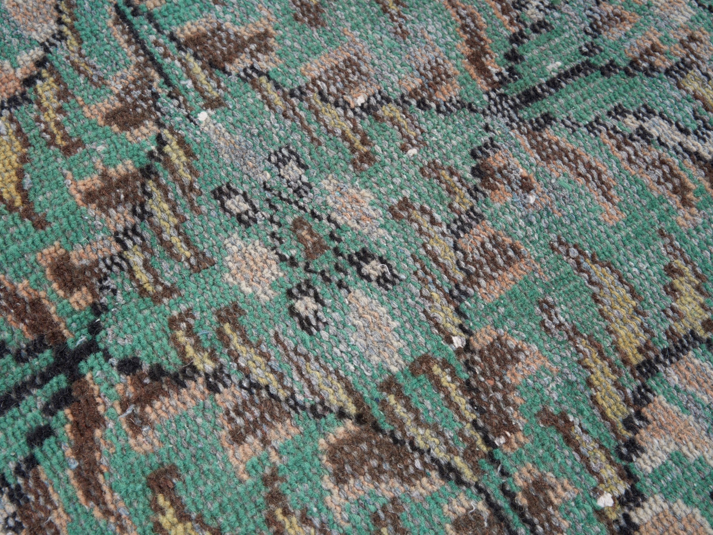 Turkish Manisa area rug in celadon and muted pink, view 7 of 10