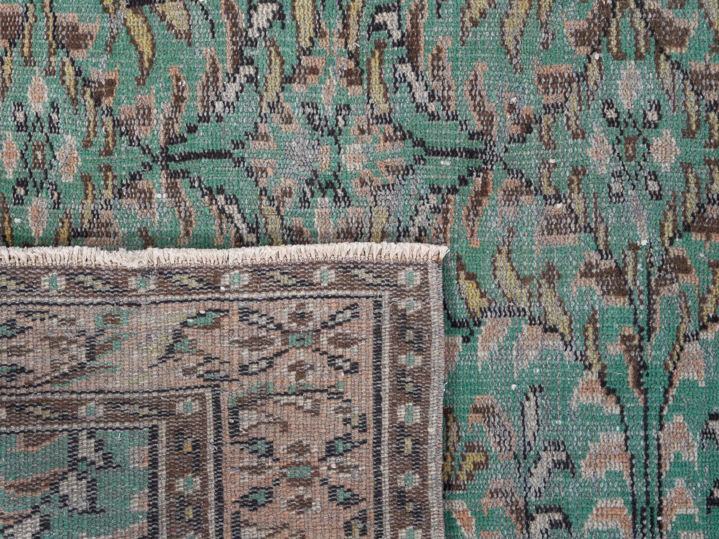 Turkish Manisa area rug in celadon and muted pink, view 10 of 10